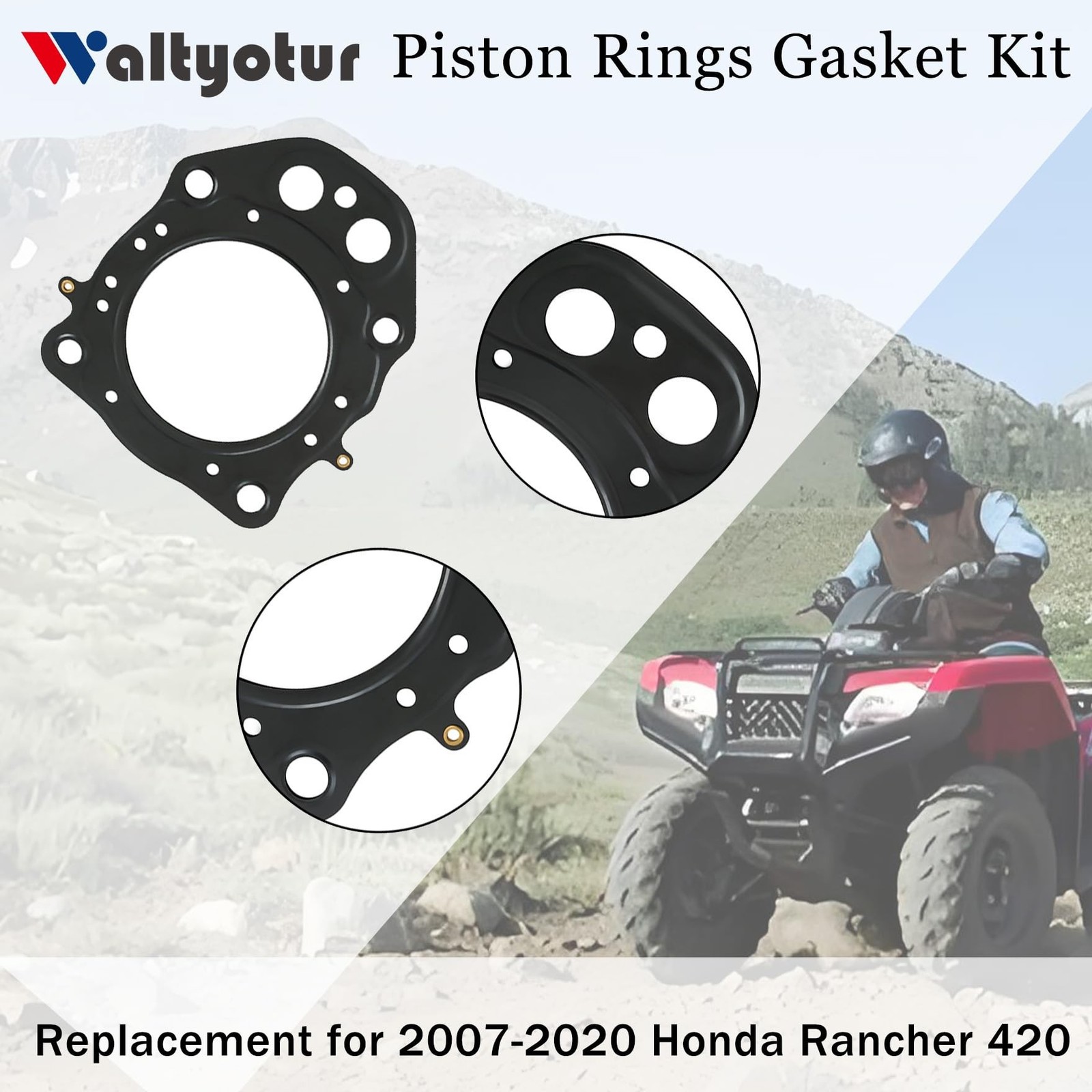 waltyotur Piston Rings Gasket Kit Replacement for 2007-2020 Honda Rancher 420…