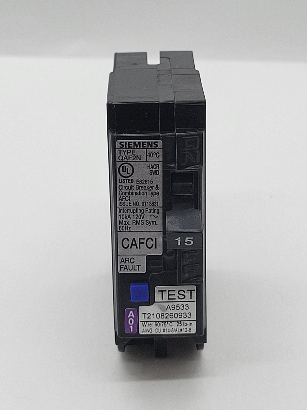 Siemens QA115AFCN Plug-In Circuit Breaker 15A 1P 120V 10KA AFCI CAFCI