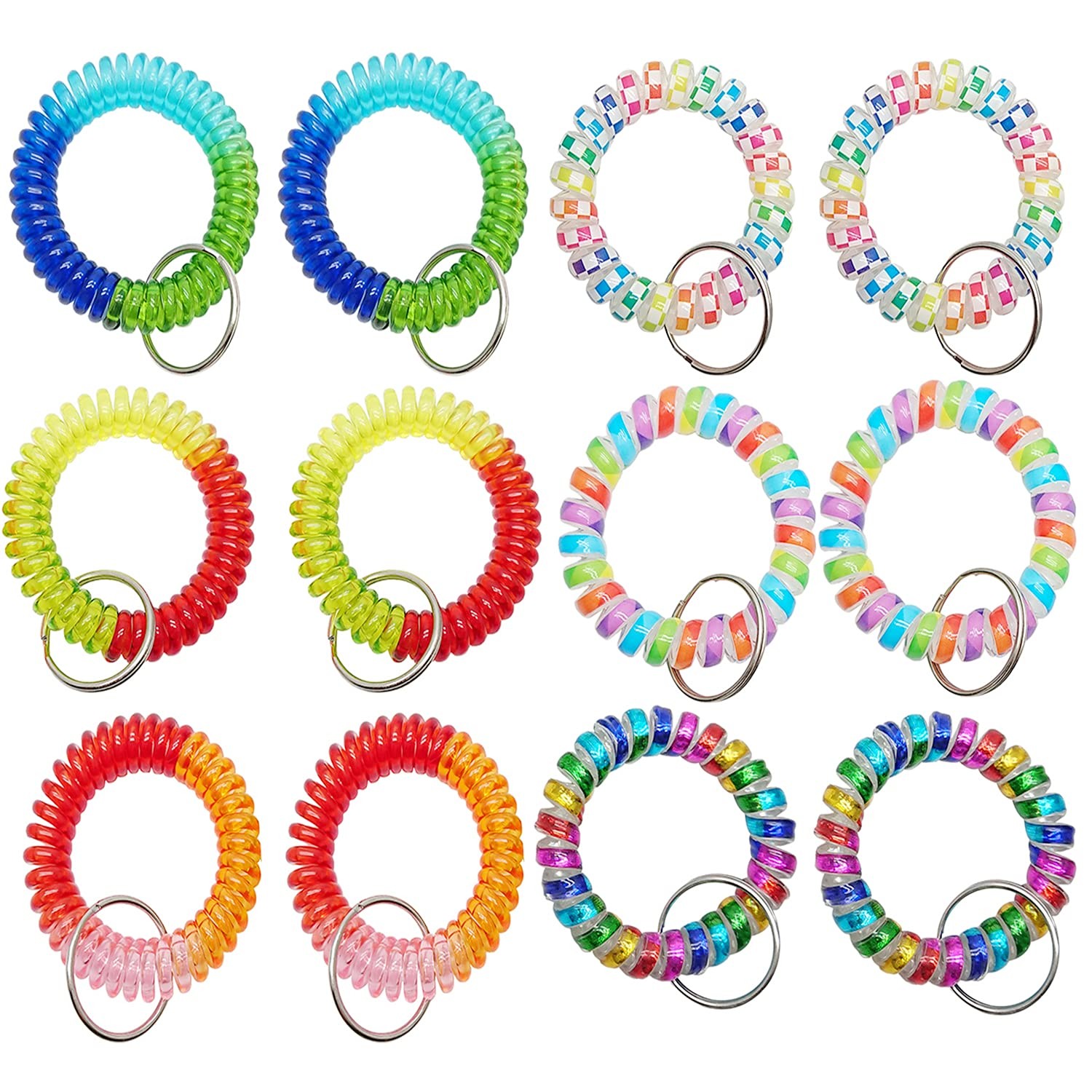 MYYZMY 12 Pcs Wrist Coil Keychain, Colorful 2.2 Inch, Multicolor