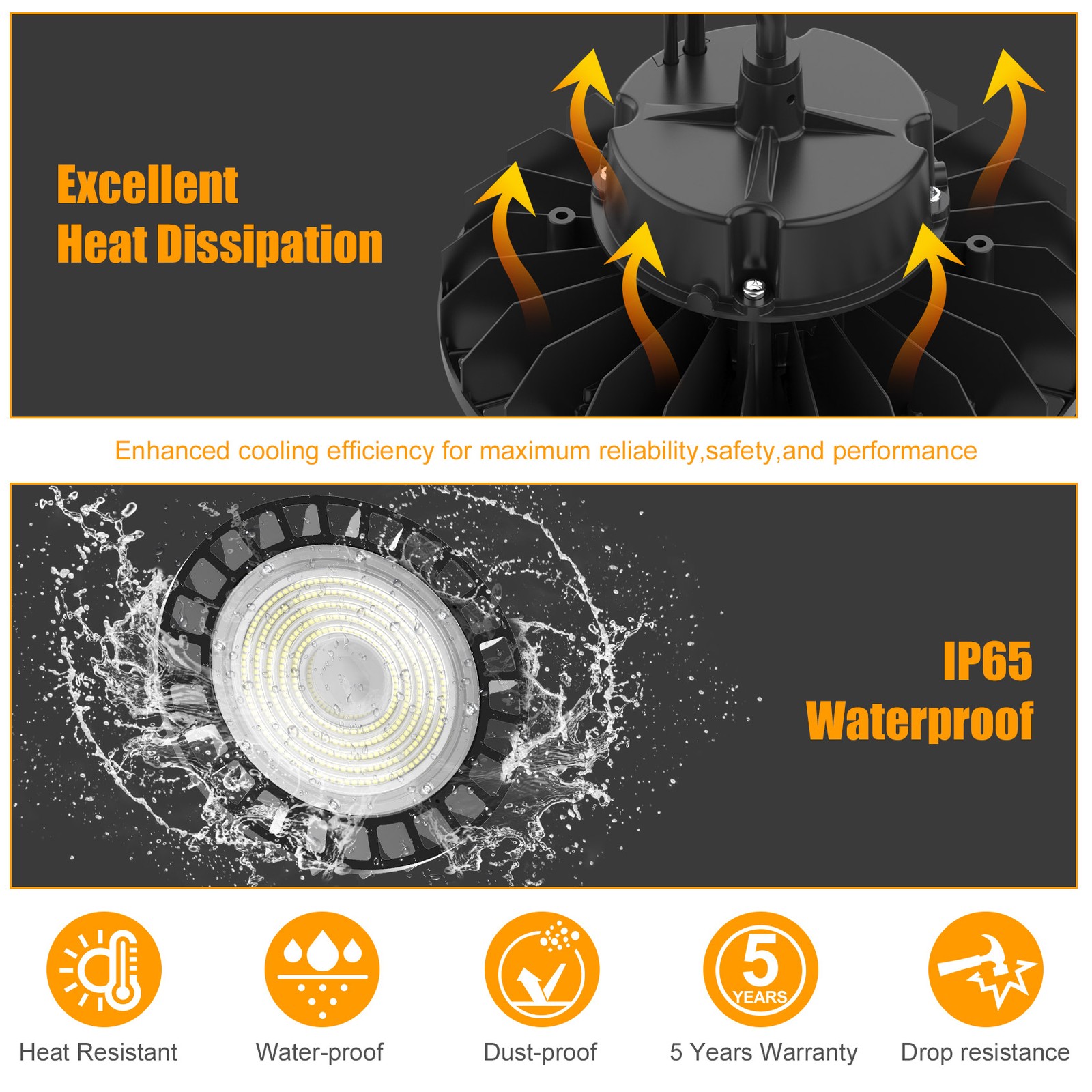 6 PACK 150W UFO Led High Bay Light Industrial Warehouse LED Shop Light 22,500LM