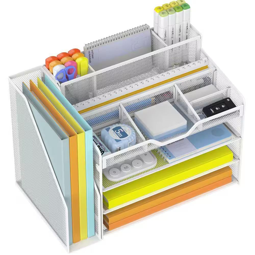 10.9 in X 15.5 in 4 Tier Paper Letter Tray with File Holder, Desk Organizer Tray