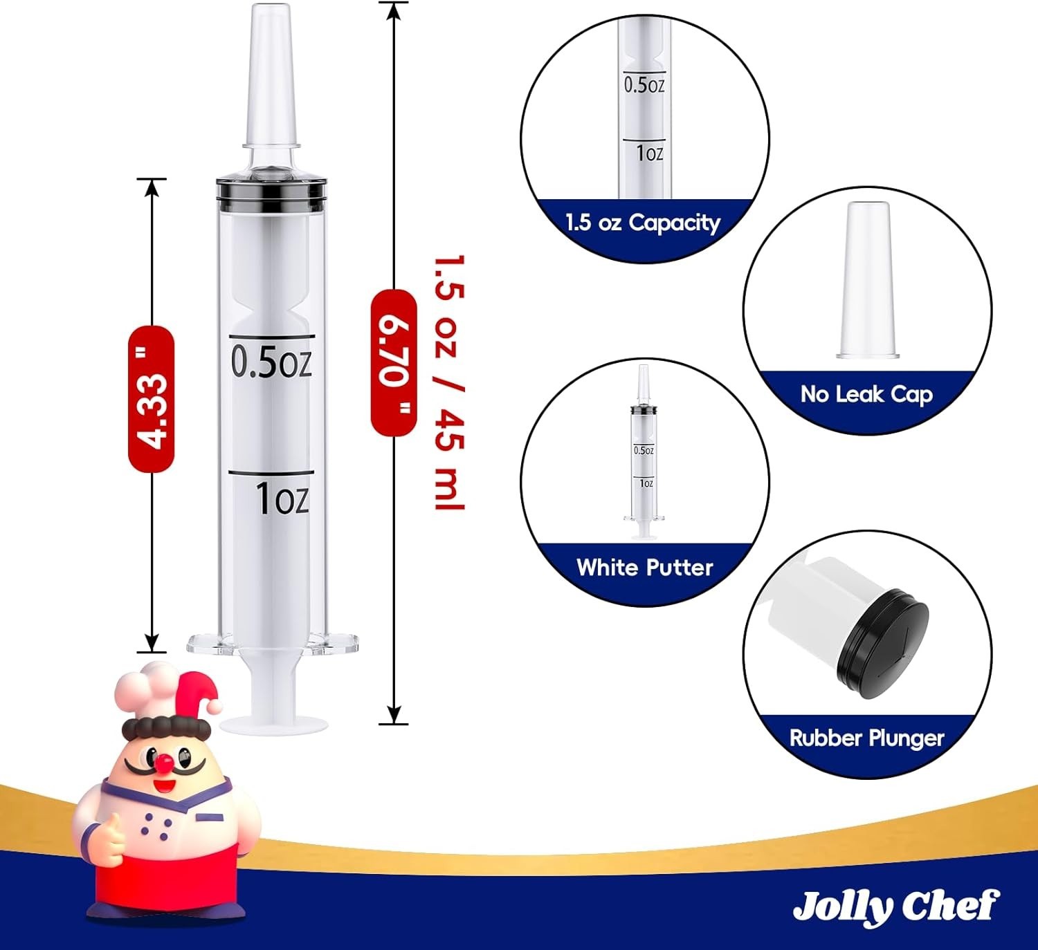 50 Jello Shot Syringes 1.5oz BPA Free Reusable Party Shot Dispensers Caps