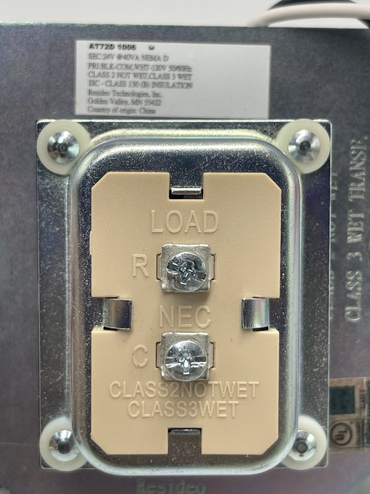 Resideo AT72D1006 Plate Mounted 120 Vac Transformer with 9 in. Lead Wires