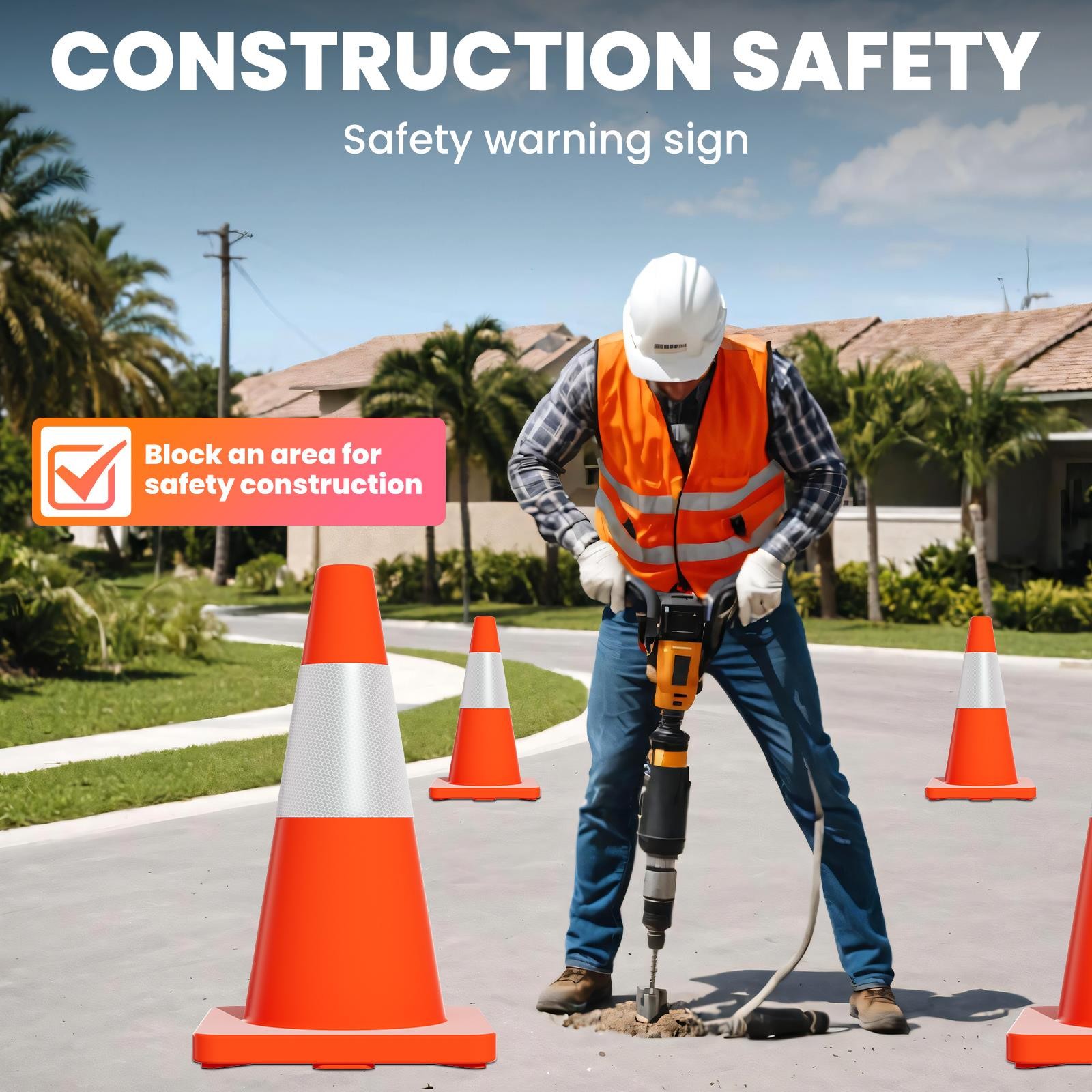 20 PACK 18″ Heavy Duty Traffic Safety Cones,2.97lbs Weight,W Reflective Collar