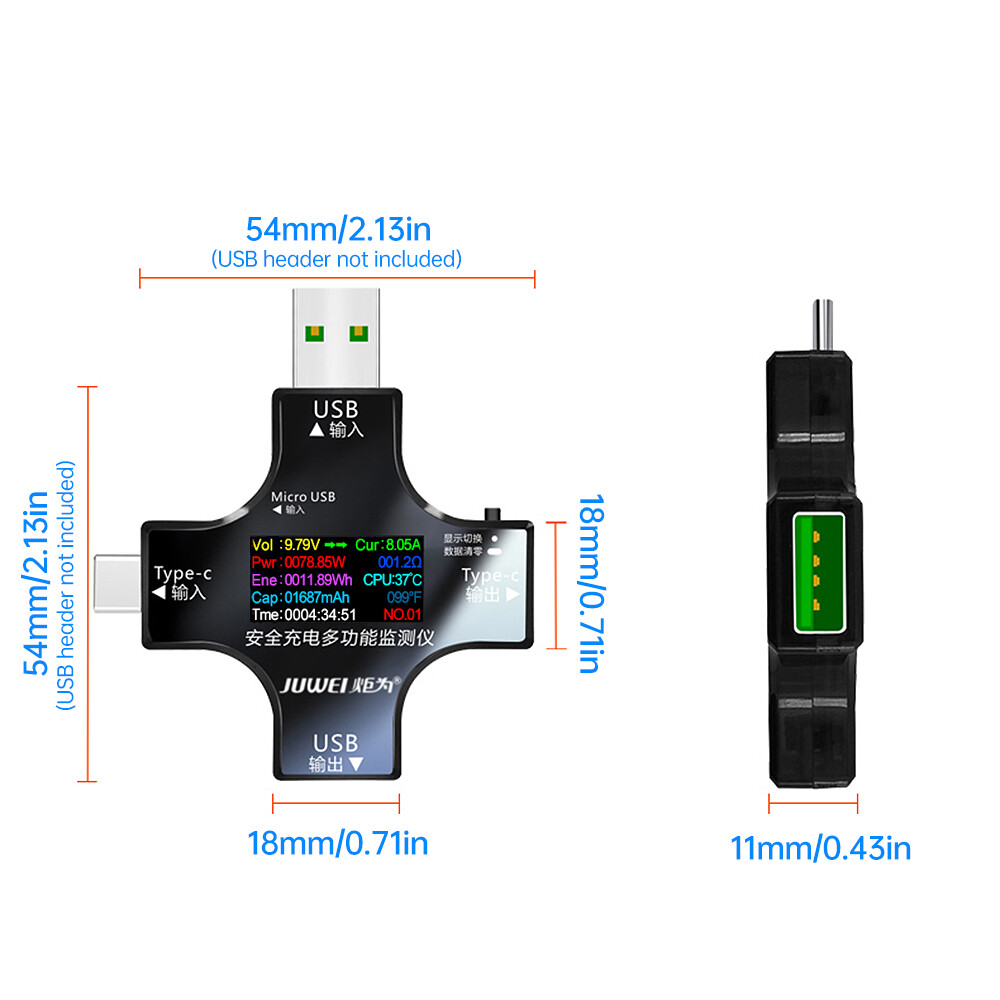 Type-C USB Digital Power Meter Tester Multimeter Current Voltage Test Bluetooth