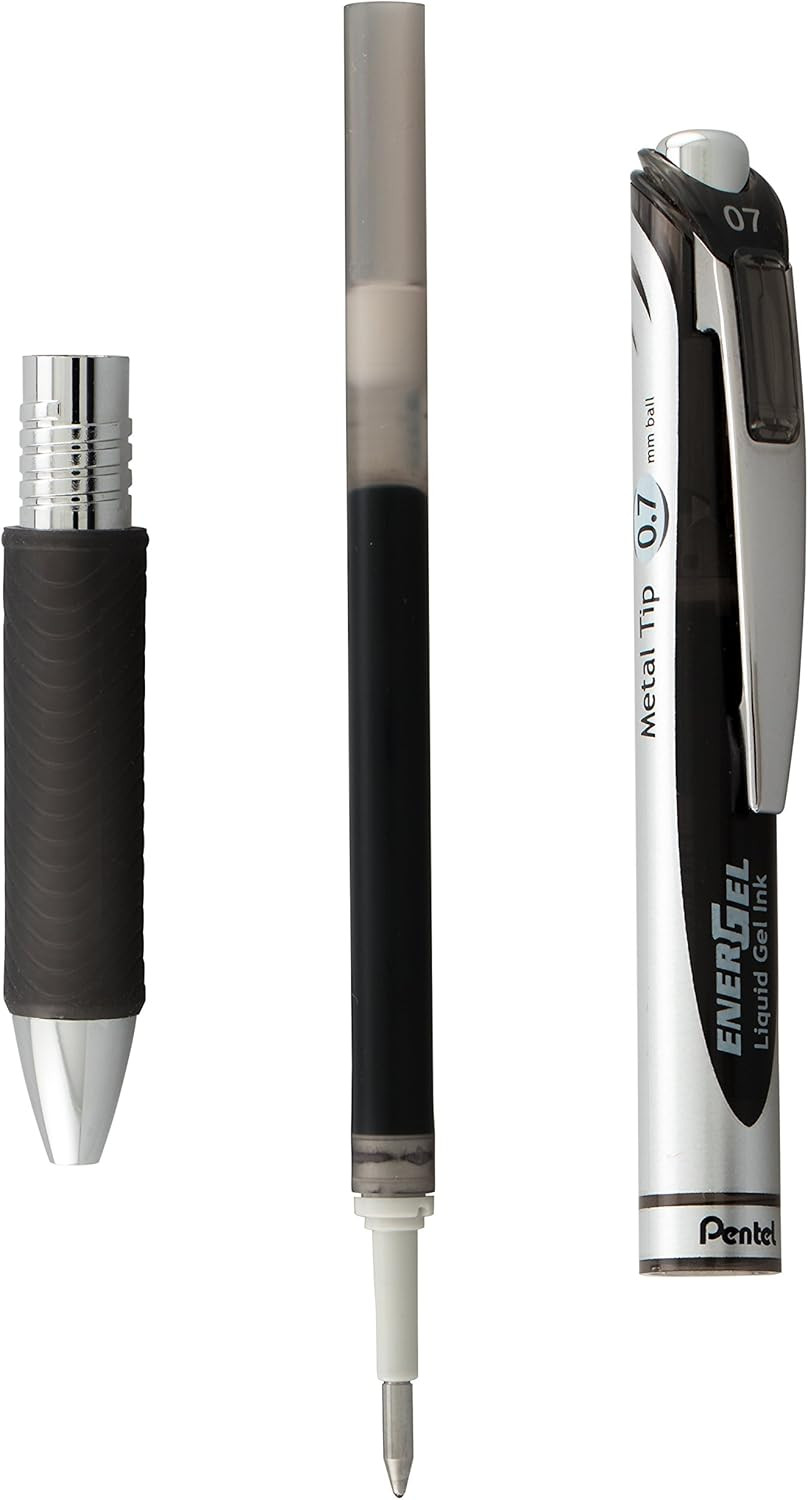 Energel RTX Retractable Liquid Gel Pen, (0.7Mm), Medium Line, Metal Tip, Black I