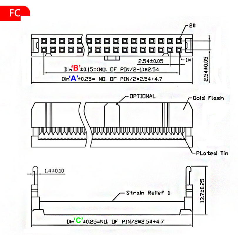 2.54mm FC 6~51 Way IDC Female Flat Ribbon Cable Mounting Socket Connector Kit