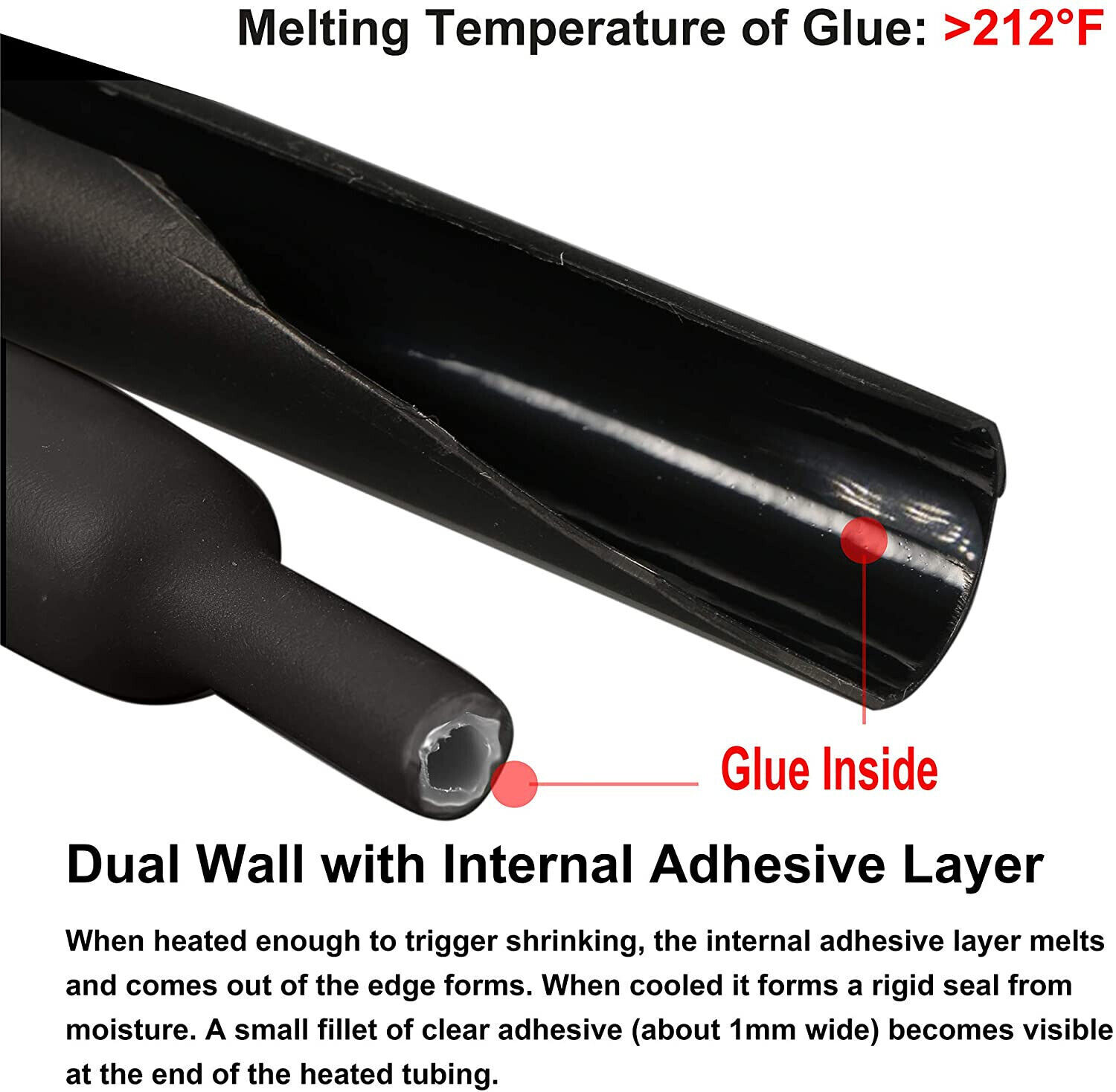 Black or Red 3:1 Heat Shrink Tubing Marine Grade Waterproof Glue Adhesive Lined