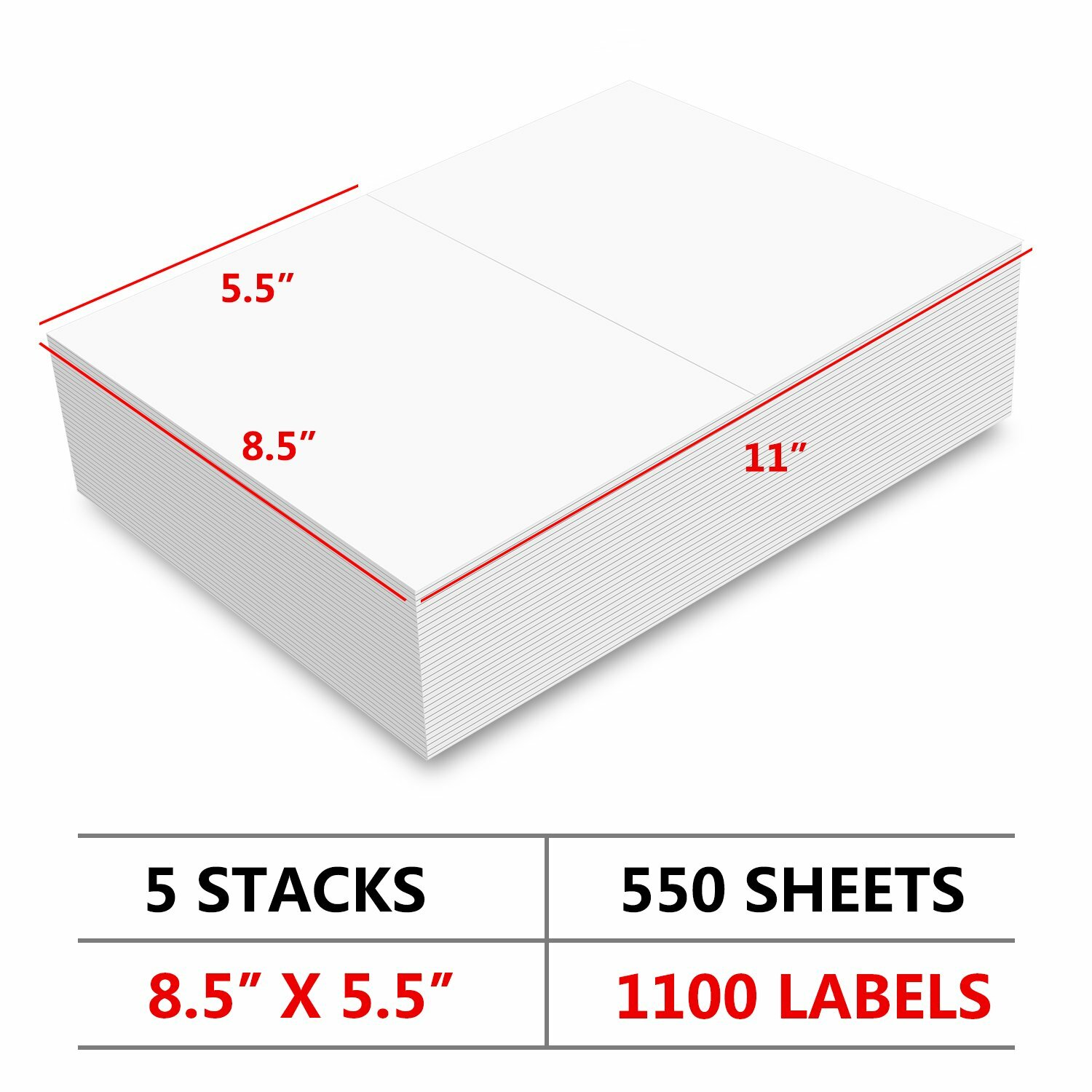 1100 LABELS Premium 8.5 X 5.5 HALF SHEET SHIPPING LABELS self adhesive