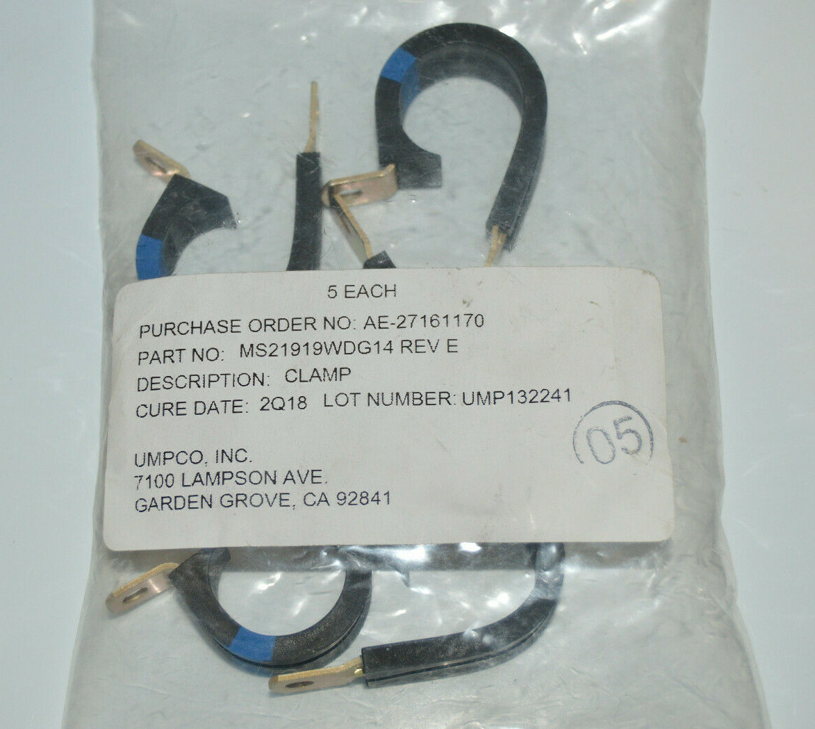 5-PK UMPCO MS21919 WDG14 7/8″ Military Standard Single Loop Cushion Clamps, NEW