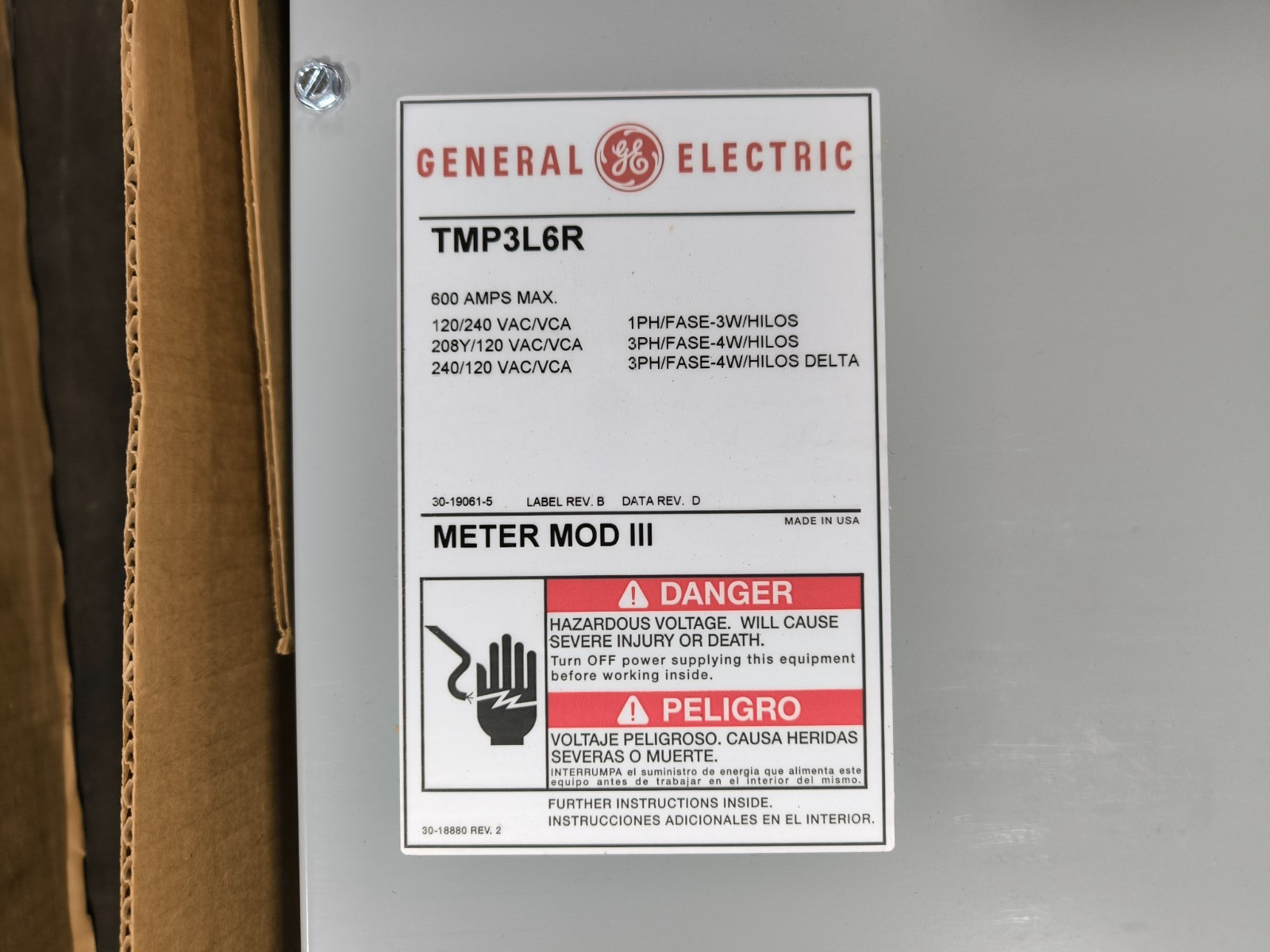GE General Electric TMP3L6R Meter Mod III 600 Amp 208Y/120 VAC 3 Phase 4 Wire 3R