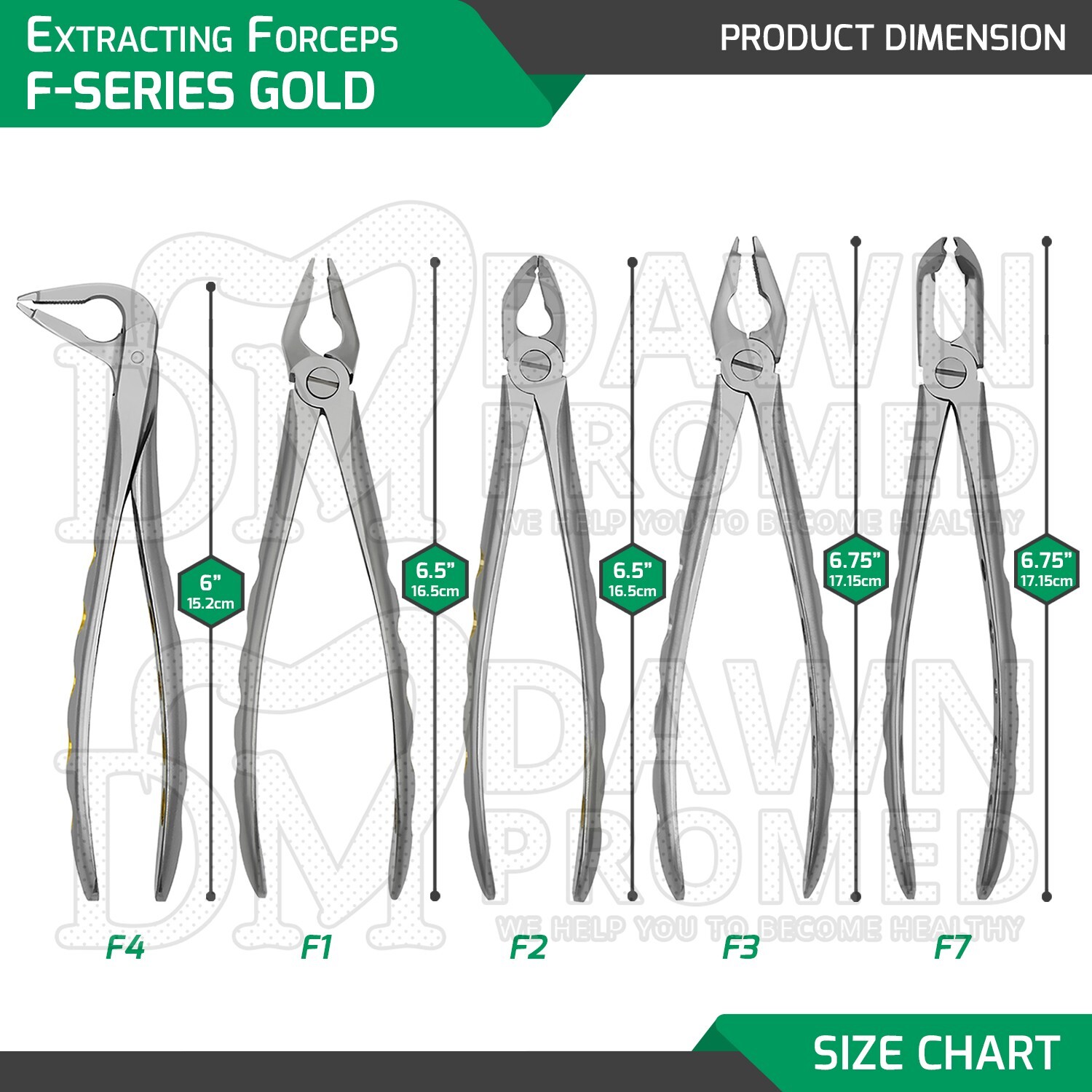Extracting Forceps F1, F2, F3, F4 & F7 Gold Hollow Python Grip Handles German Gr