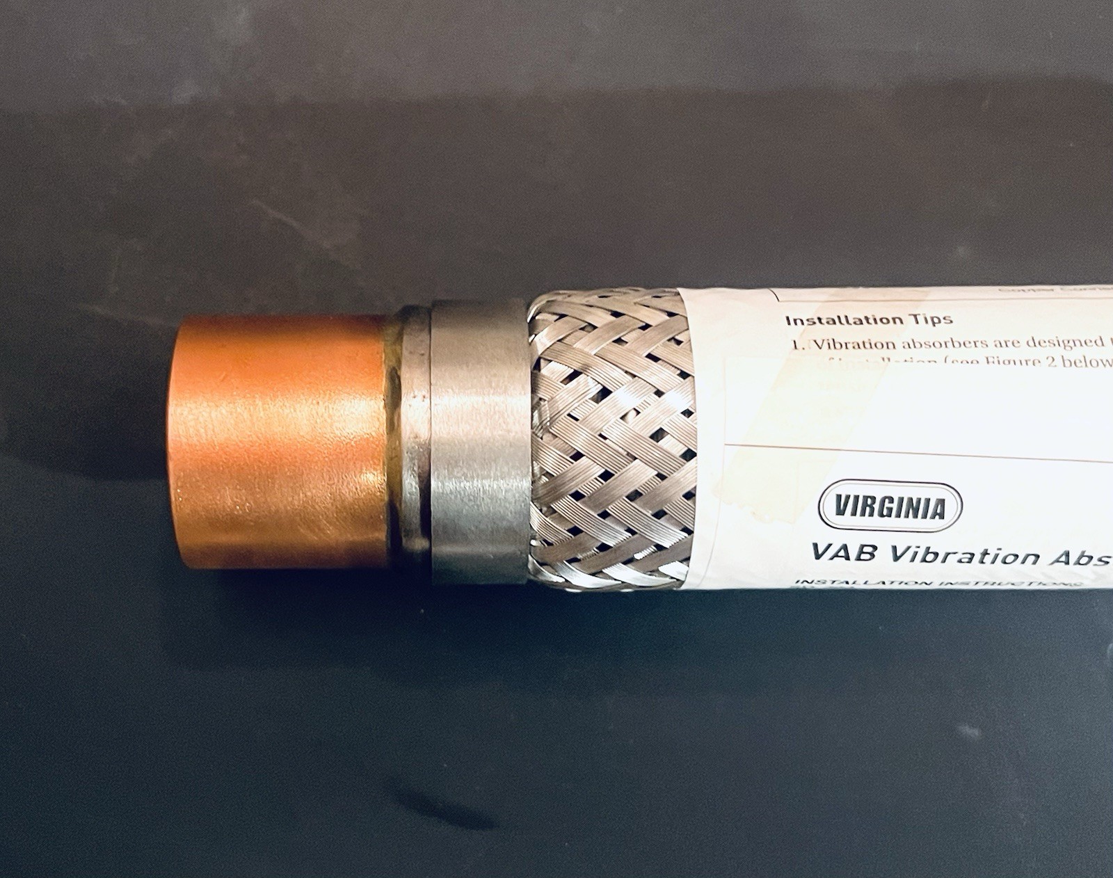 Virginia Kmp Vab11ss Vibration Absorber, L 14 3/4 In, 1 3/8 In Sweat, SS Braid