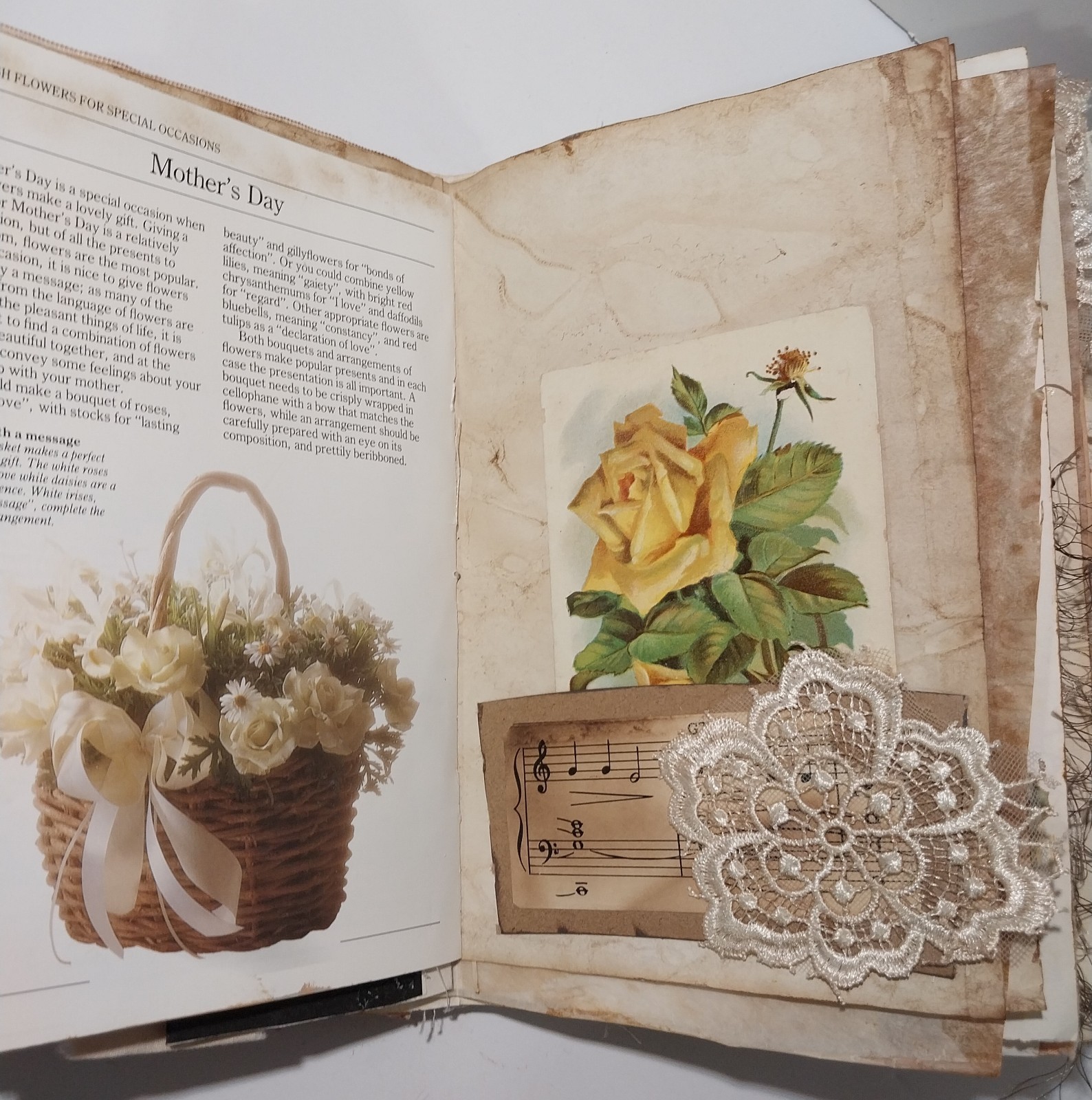 Junk Journal Boho Style Antique Vtg. Ephemera Handmade Book Lg. 9″x6.5″ 116 Pg.