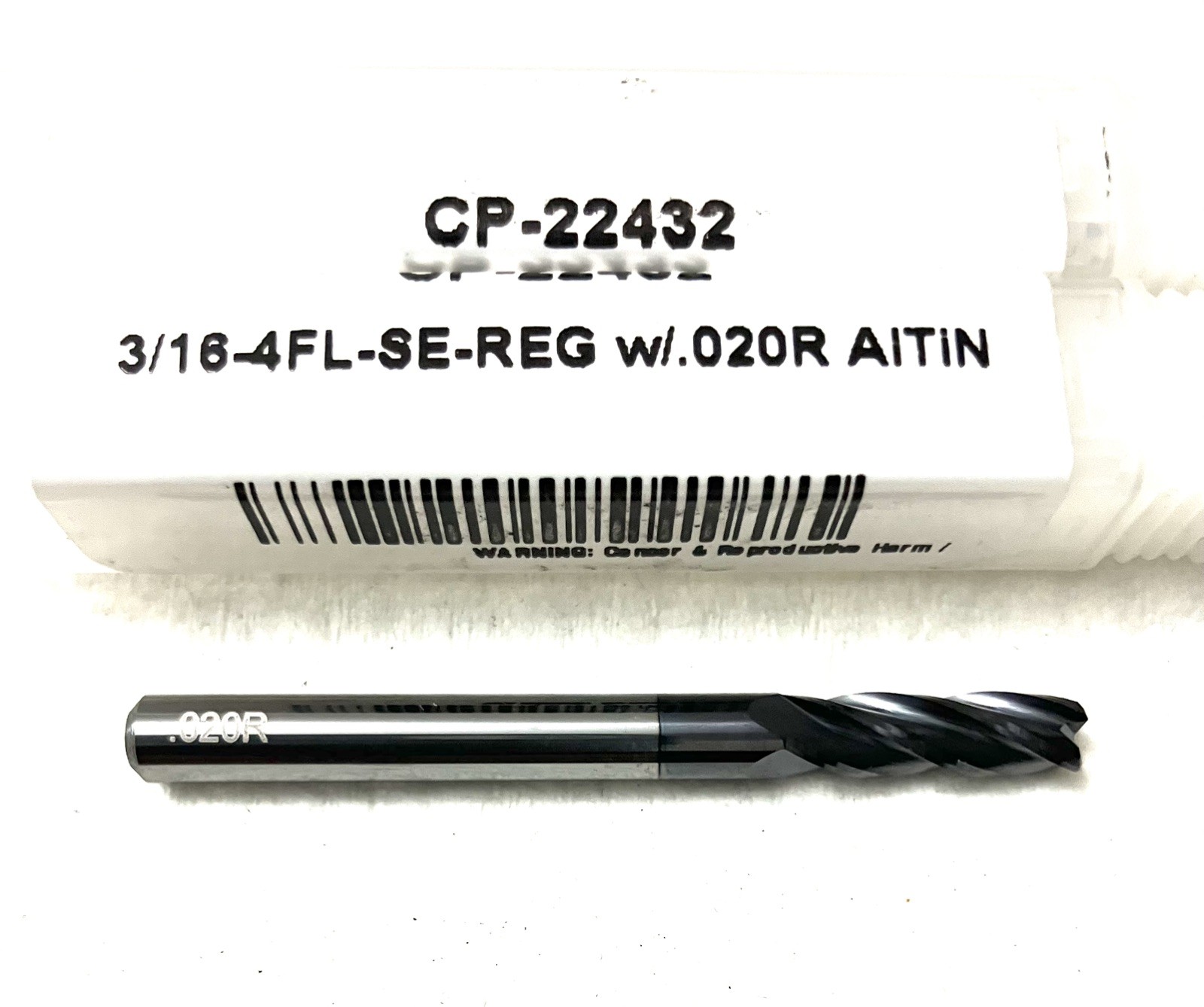 Carbide Plus CP-22432 3/16″ 4FL Corner Radius End Mill 0.02R Carbide AlTiN NEW
