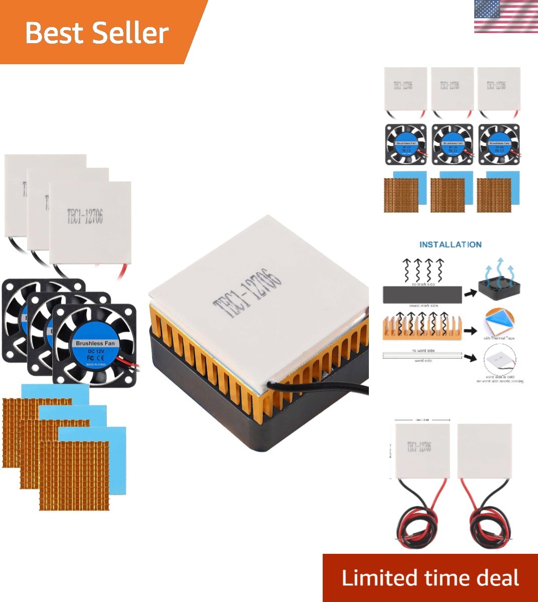 High-Efficiency 12V Cooling Fan & Peltier Plate – 3 Set Thermoelectric Cooler