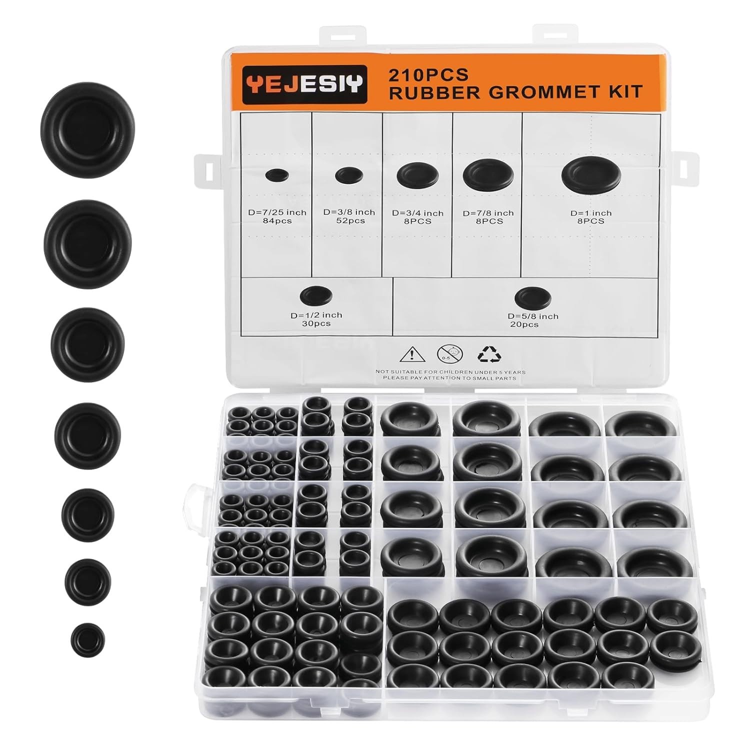 210PCS Rubber Grommet Firewall Hole Plug Electrical Wiring Gasket Assortment Kit