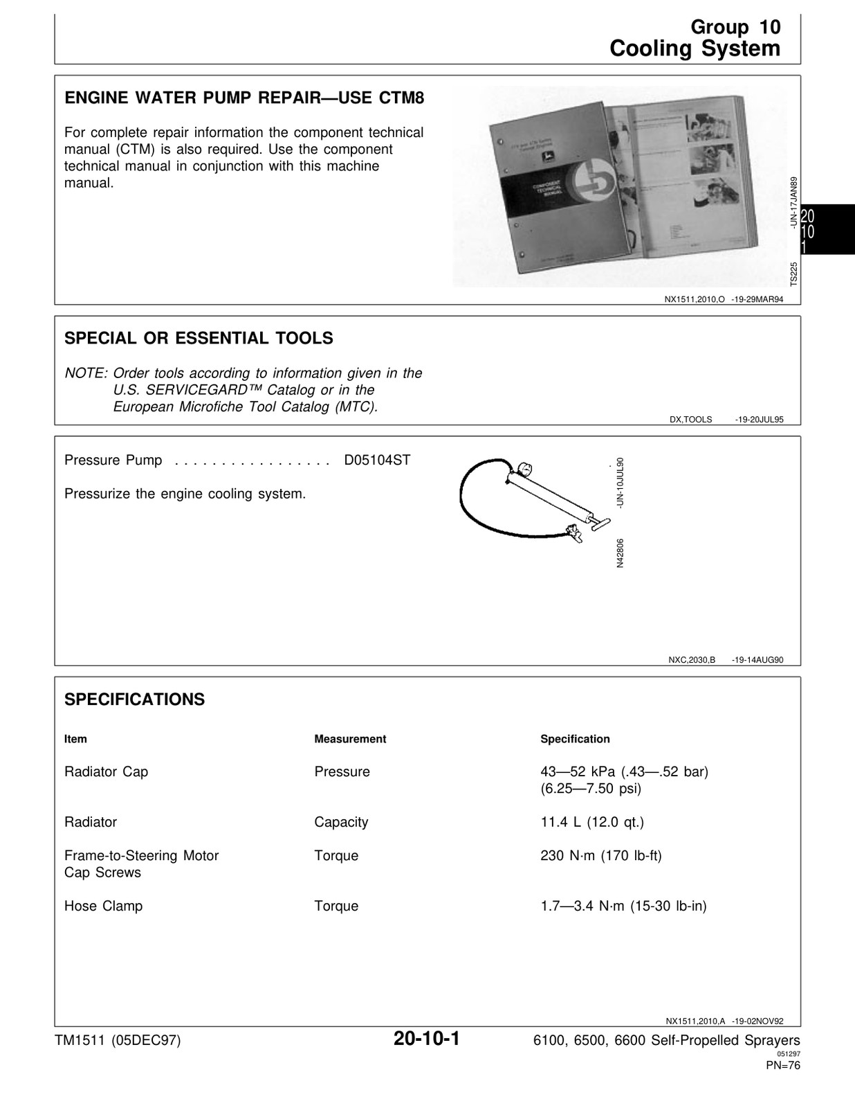 John Deere 6100 6500 6600 Sprayer Service Manual TM1511 USB