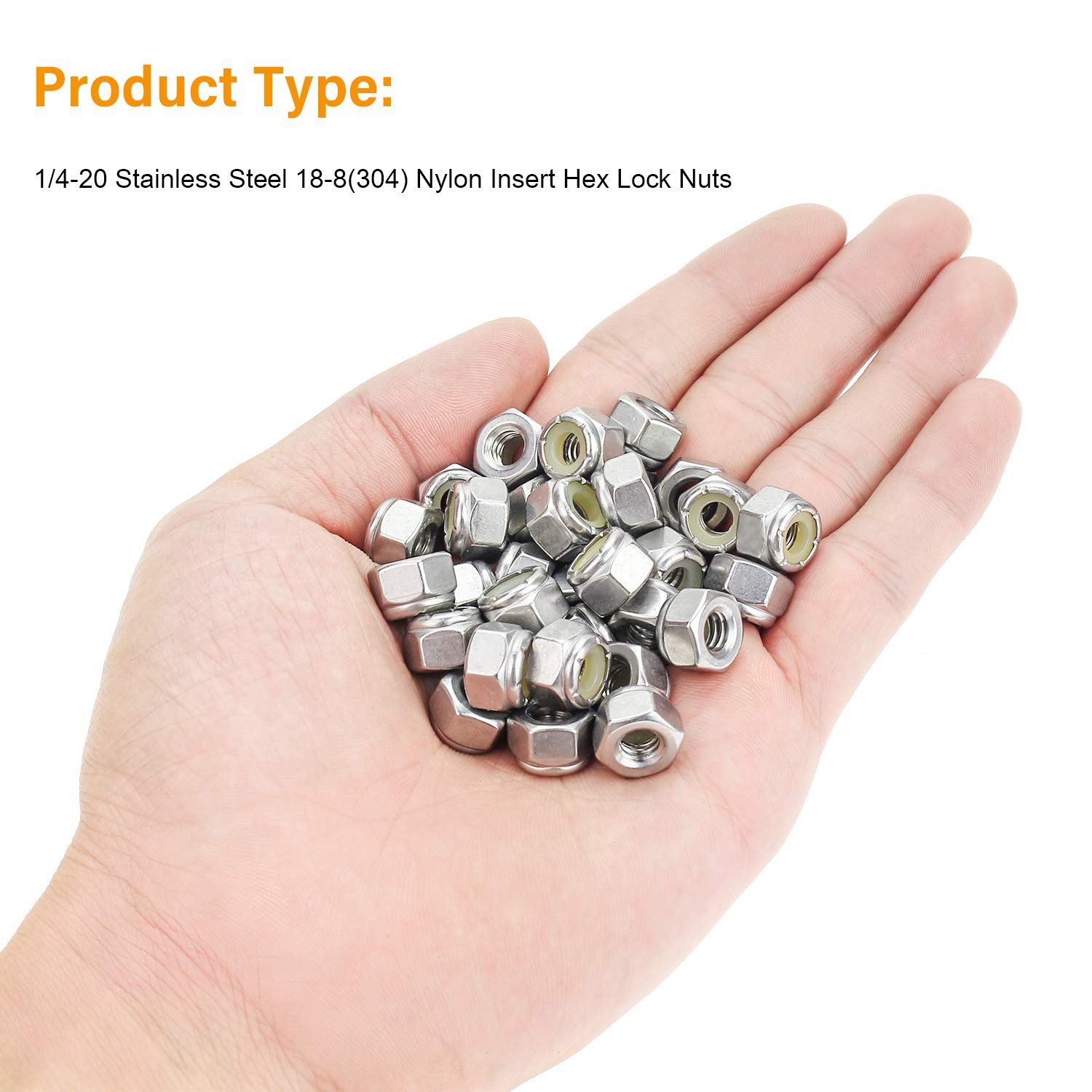60 Pieces 1/4″-20 Nylon Insert Hex Lock Nuts, 304 Stainless Steel