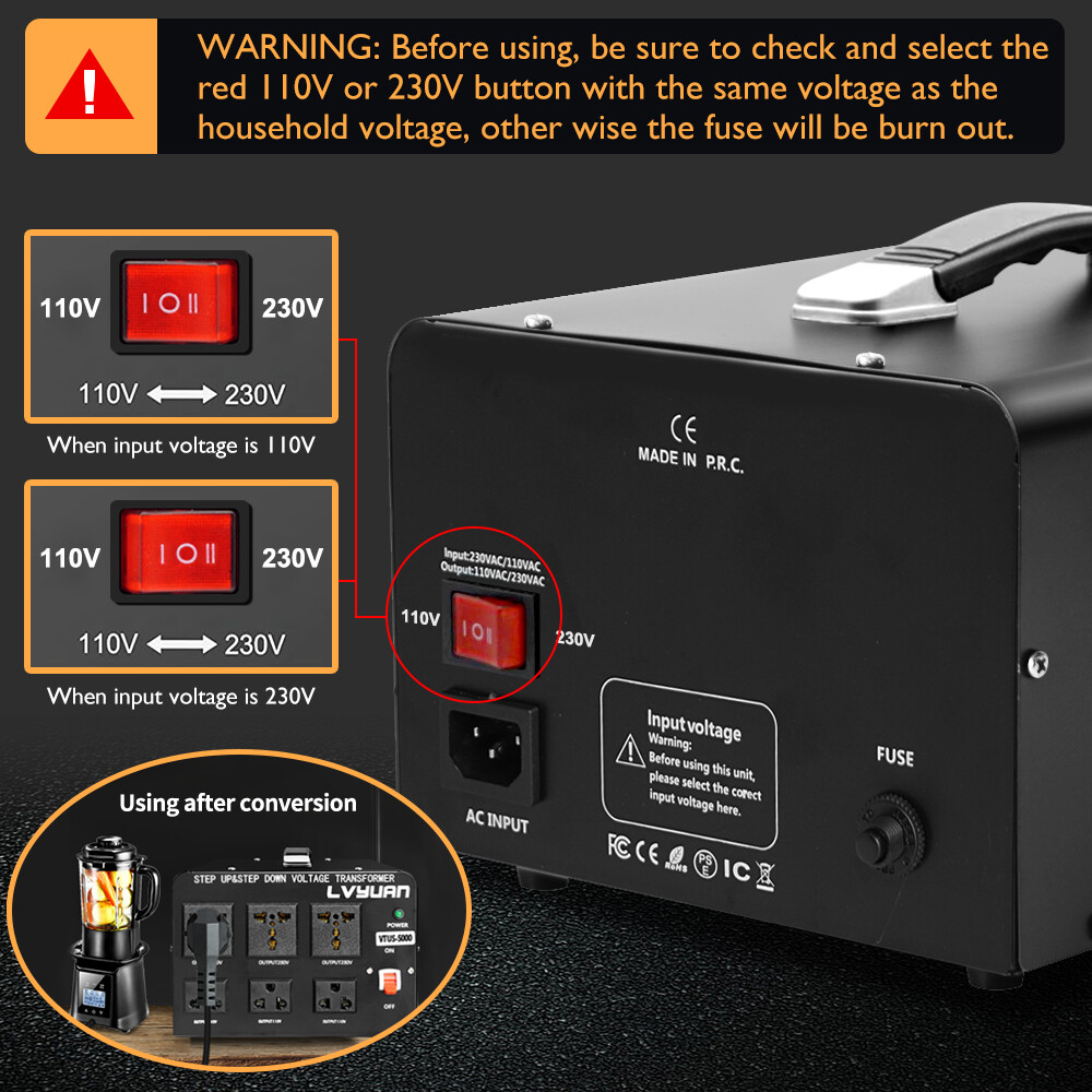 5000W Voltage Transformer Converter Step Up & Down 110V to 220V & 220V to 110V