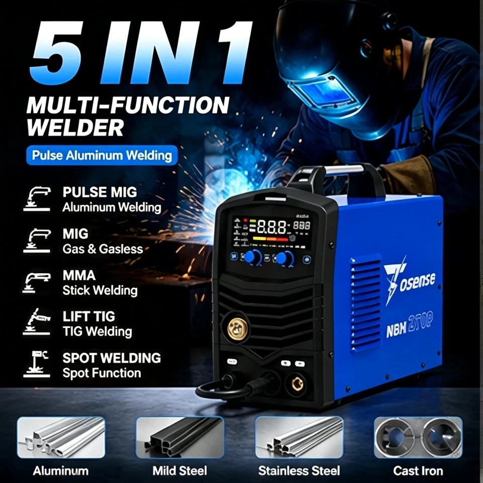 5-IN-1 270A Aluminum MIG Welder 110V/220V Gas MIG/Gasless MIG/LIFT TIG/Stick/Alu