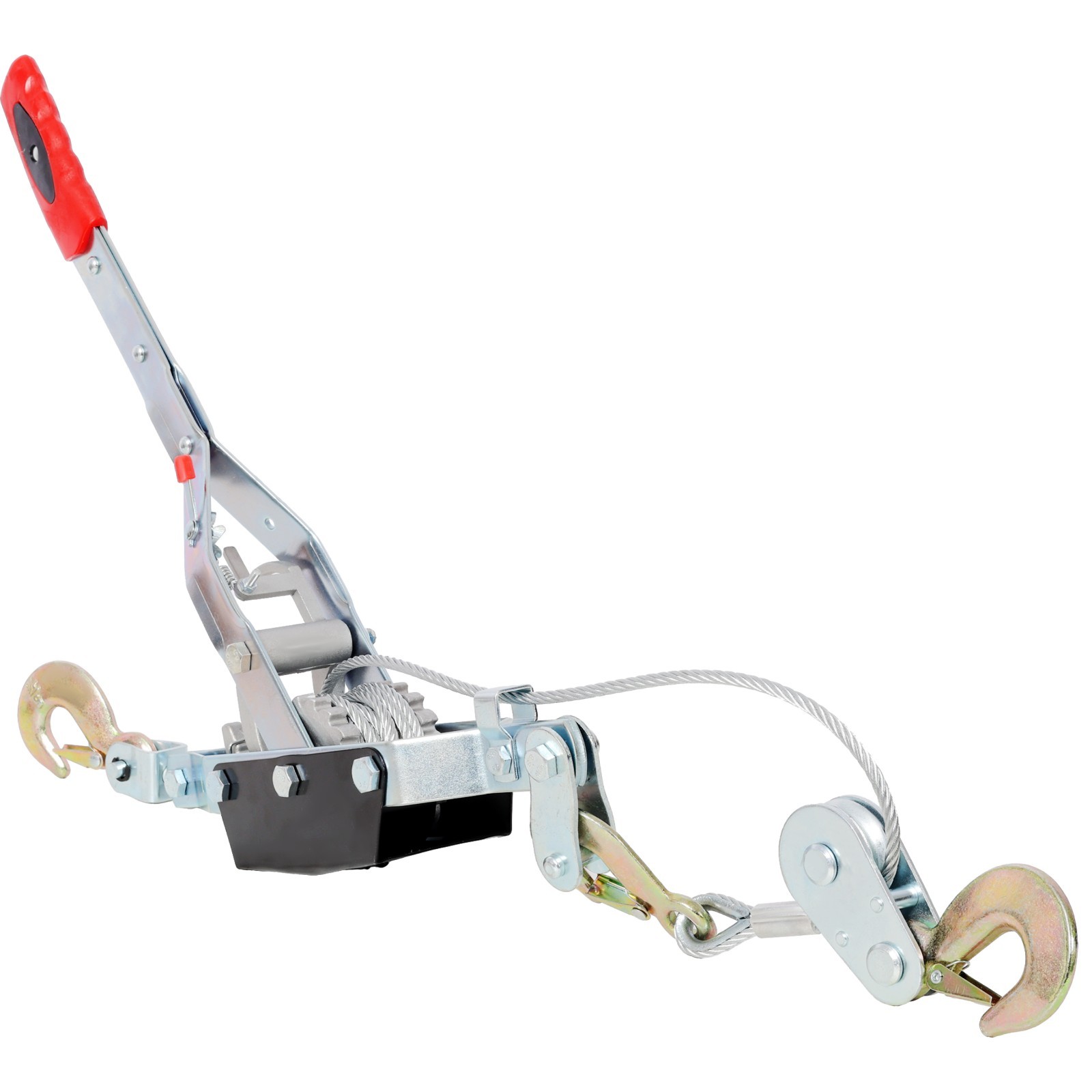 4 Ton Power Puller Hand Winch Steel Cable Puller Double Gear w/3-Hook 12FT Cable