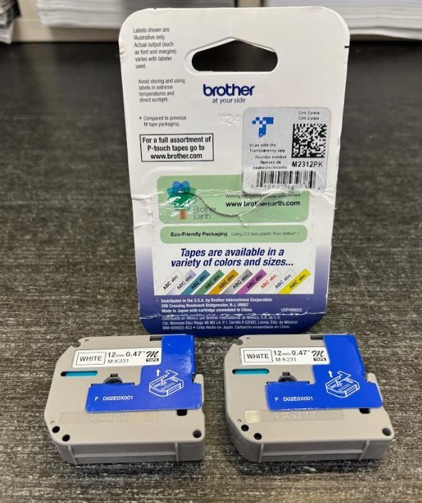 Brother M2312PK 12mm (0.47″) x 26.2 ft. (8m) Black on White 2 Tapes