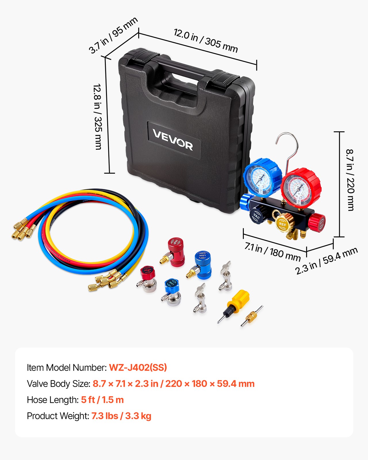VEVOR AC Manifold Gauge Set 4-Way R134a R404A R1234yf R22 Refrigeration Charging