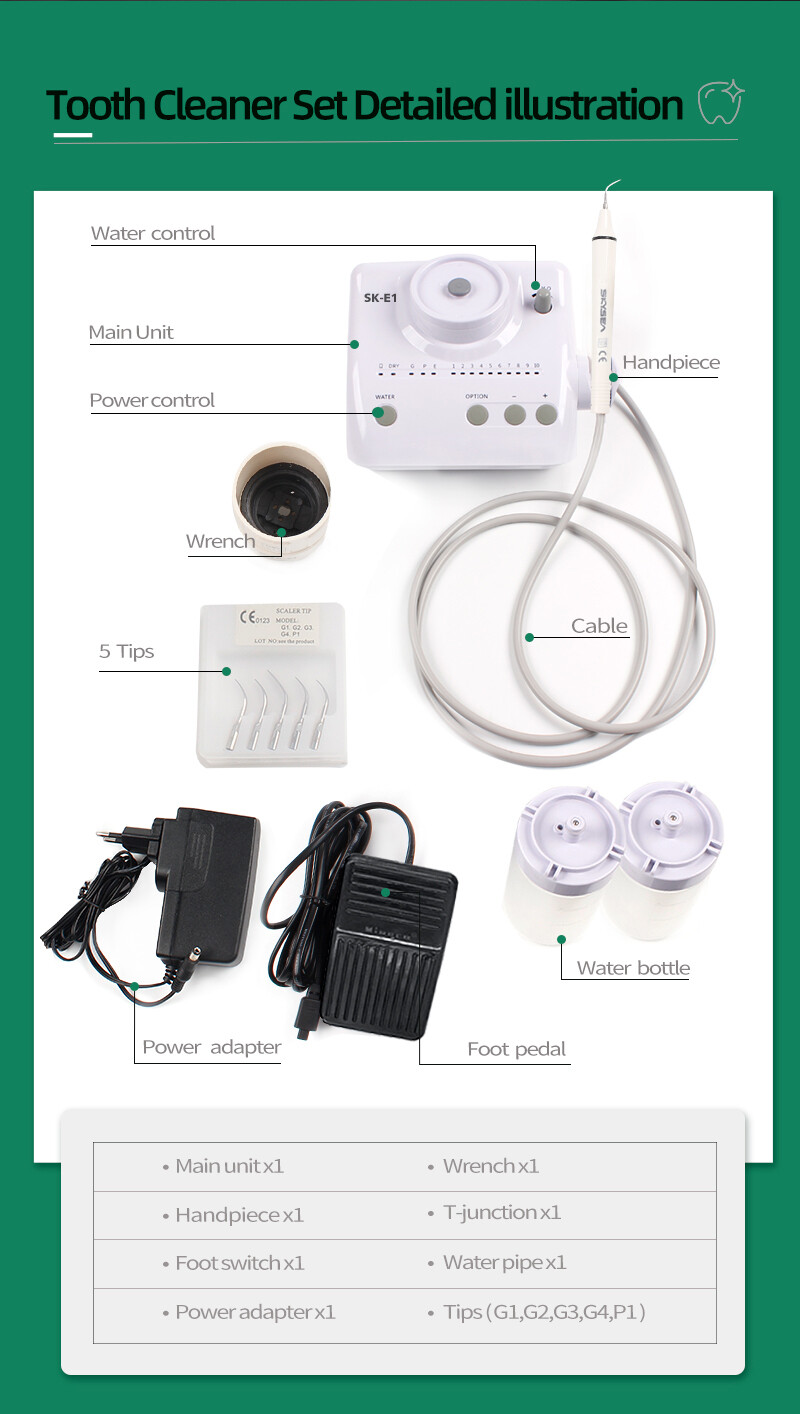 Dental Ultrasonic Piezo Scaler w/ 2 Water Bottles Handpiece for EMS Woodpecker E