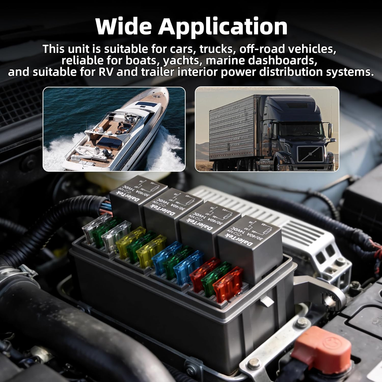 Waterproof 12V Fuse Relay Box 12 ATO/ATC Fuse and 4 Way Relay Block with Pre-Wir