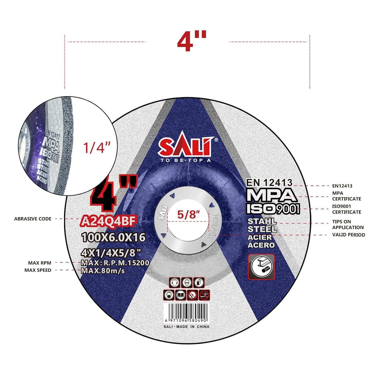 71878 4 Inch Grinding Wheels Depressed Center 1/4 Inch 5/8 Inch