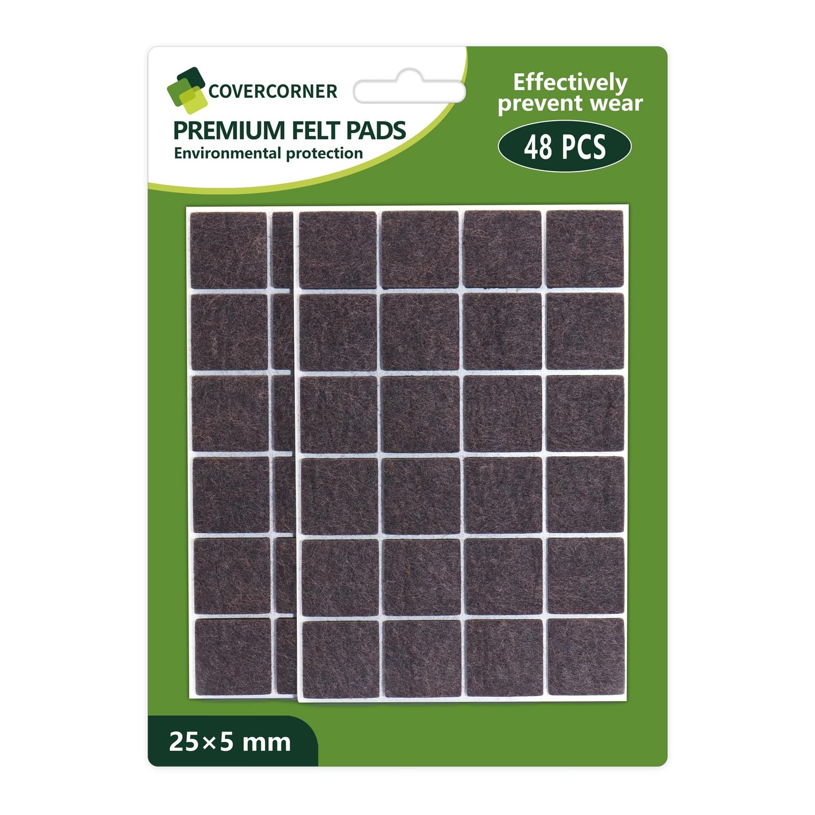 COVERCORNER Felt Furniture Pads 48PCS 1 inch Square Dark Brown, Brown