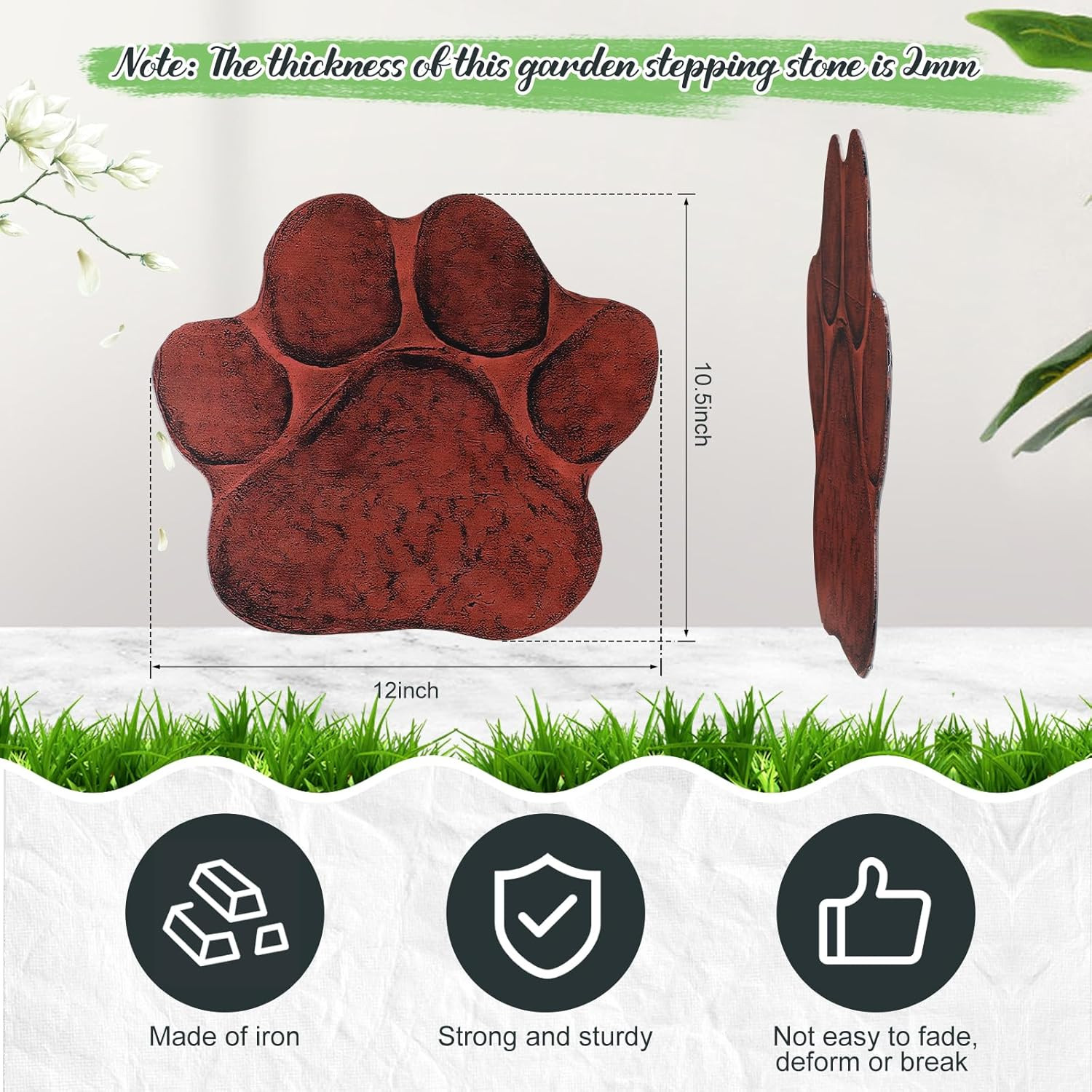 Dog Paw Garden Stepping Stones – Set of 3 Rustic Outdoor Decor 12″ Brown