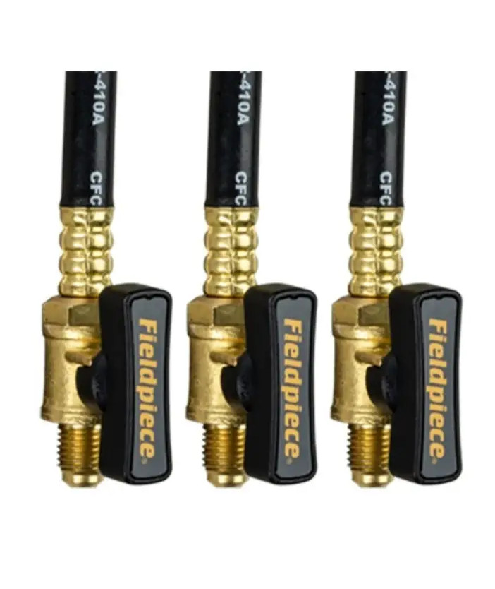 Fieldpiece HR3B Ball Valve Refrigerant Hose Set (3) with Color Tags – 1/4″ x 1/4