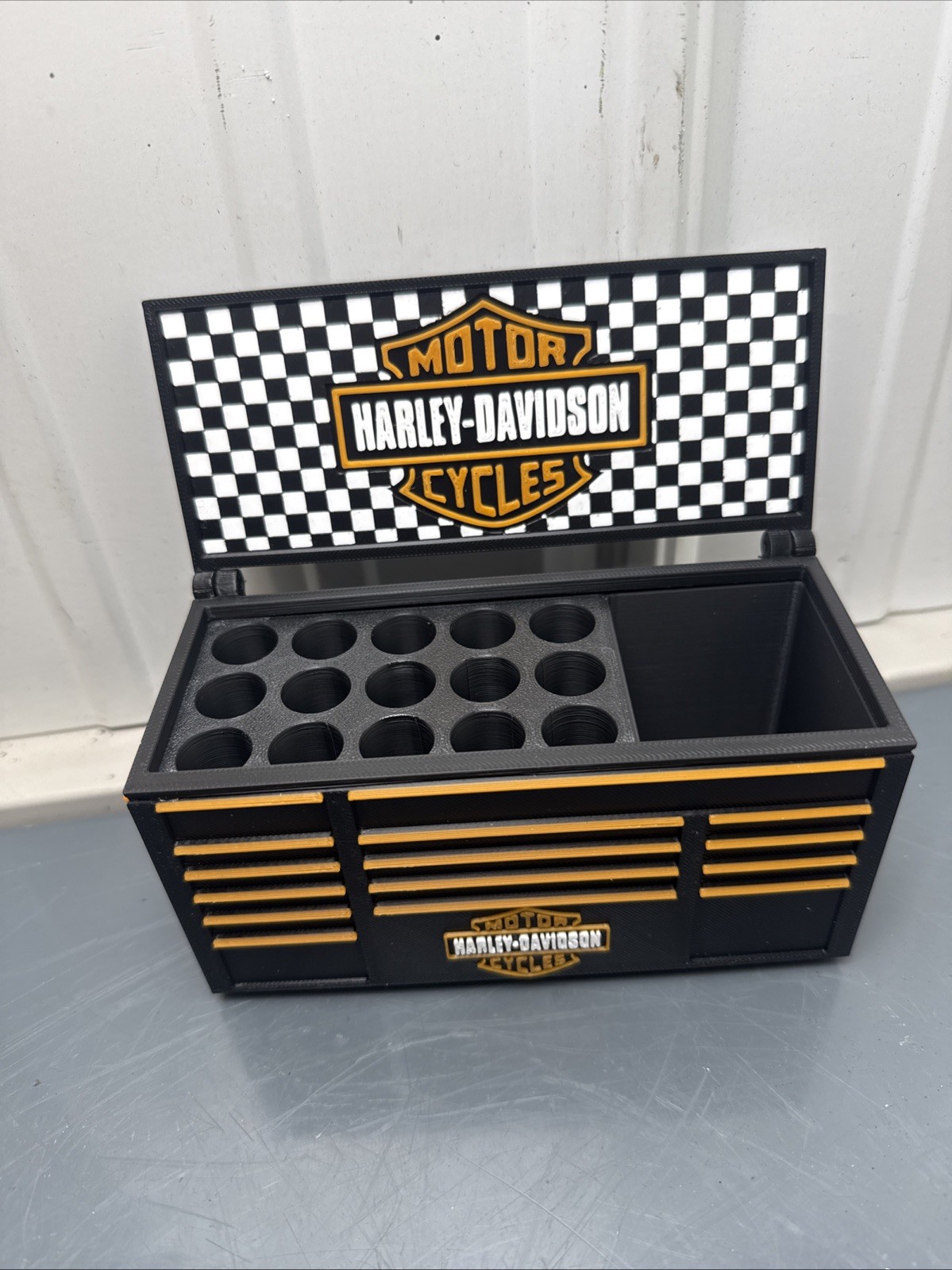 Harley Davidson Tool Box Pen Holder Garage Desk Organizer Man Cave Decor Gift