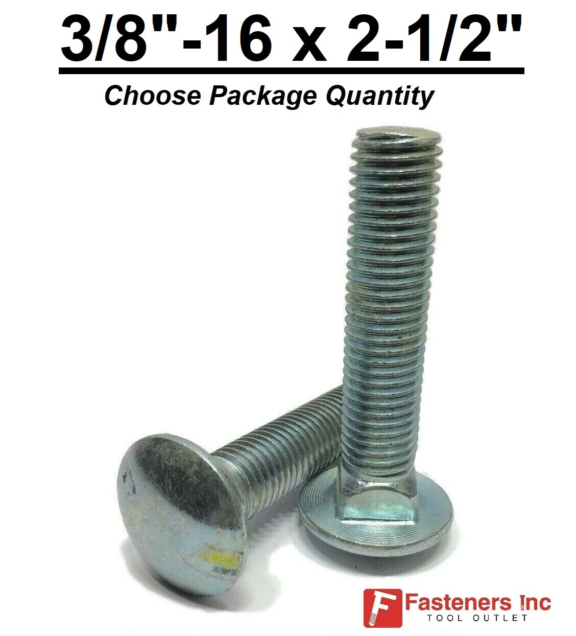 3/8-16 x 2-1/2″ Carriage Bolts A307 Grade 2 Zinc Plated «Coach Screws» 3/8″-16