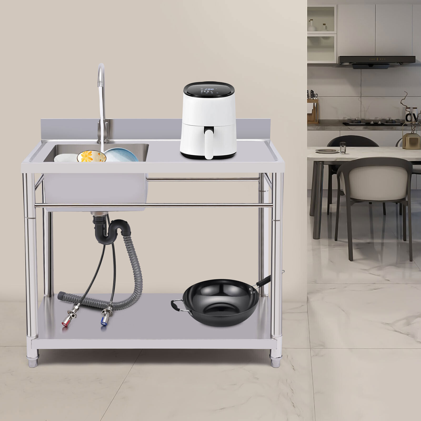 1 Compartment Sink Kitchen Stainless Steel Utility Sink Prep Table Commercial