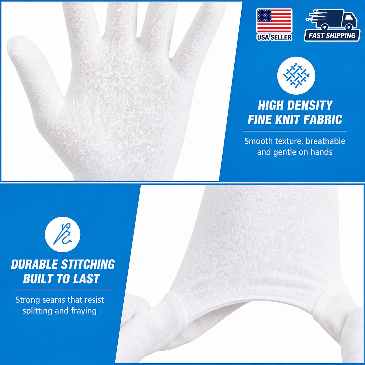 3 Pairs White Cotton Gloves Moisturizing Overnight Dry Hands Eczema Jewelry XL