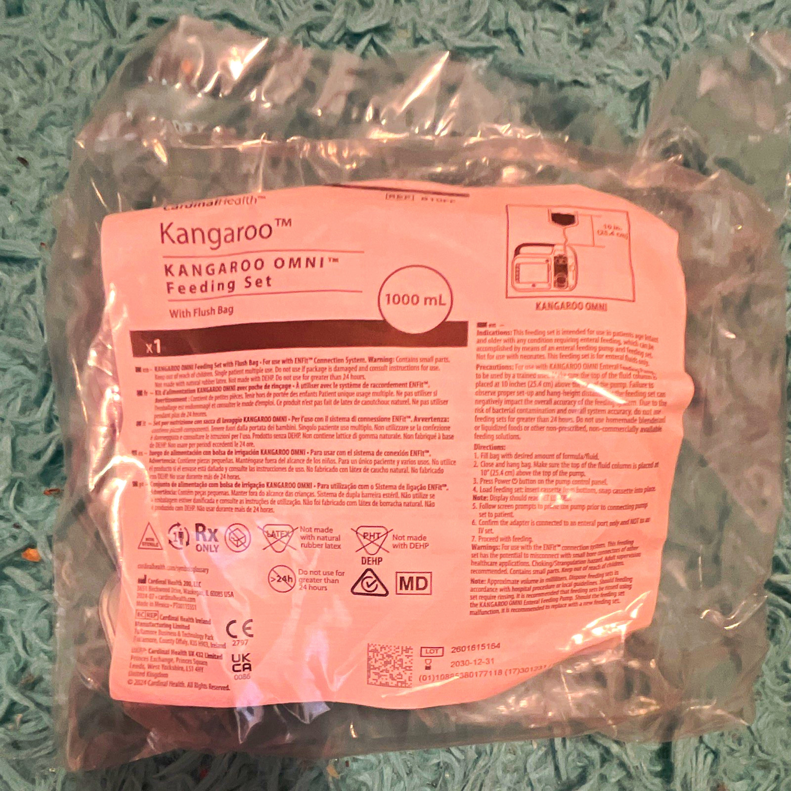 Cardinal Health Kangaroo OMNI Feeding Set (31 bags)1000 mL Flush Bag 2030-12-318