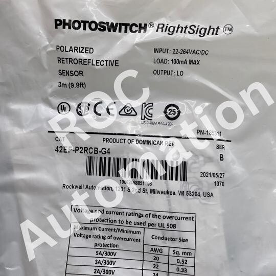 New Allen-Bradley 42EF-P2RCB-G4 Polarized Retroreflective Sensor Photoswitch