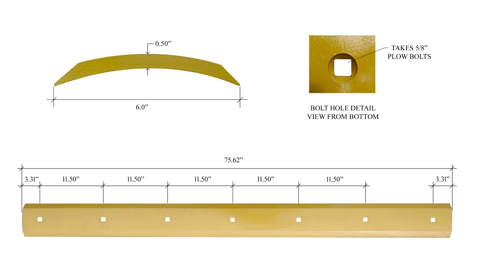 H491 – Scraper Box Blade w Hardware, fits Some Gannon, 7 bolt, 1/2″x6″x75.63″