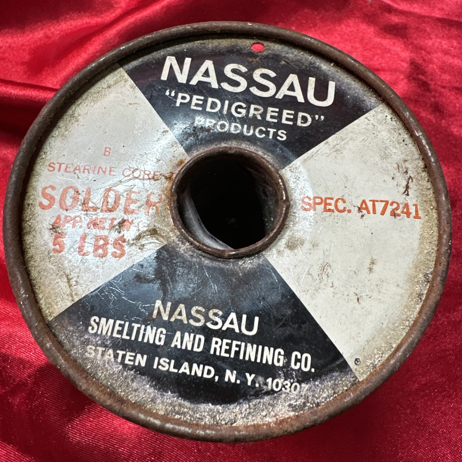 Nassau PEDIGREED Solder Spool B Stearine Core AT-7241 4.81 LBS Vintage Bell Tele