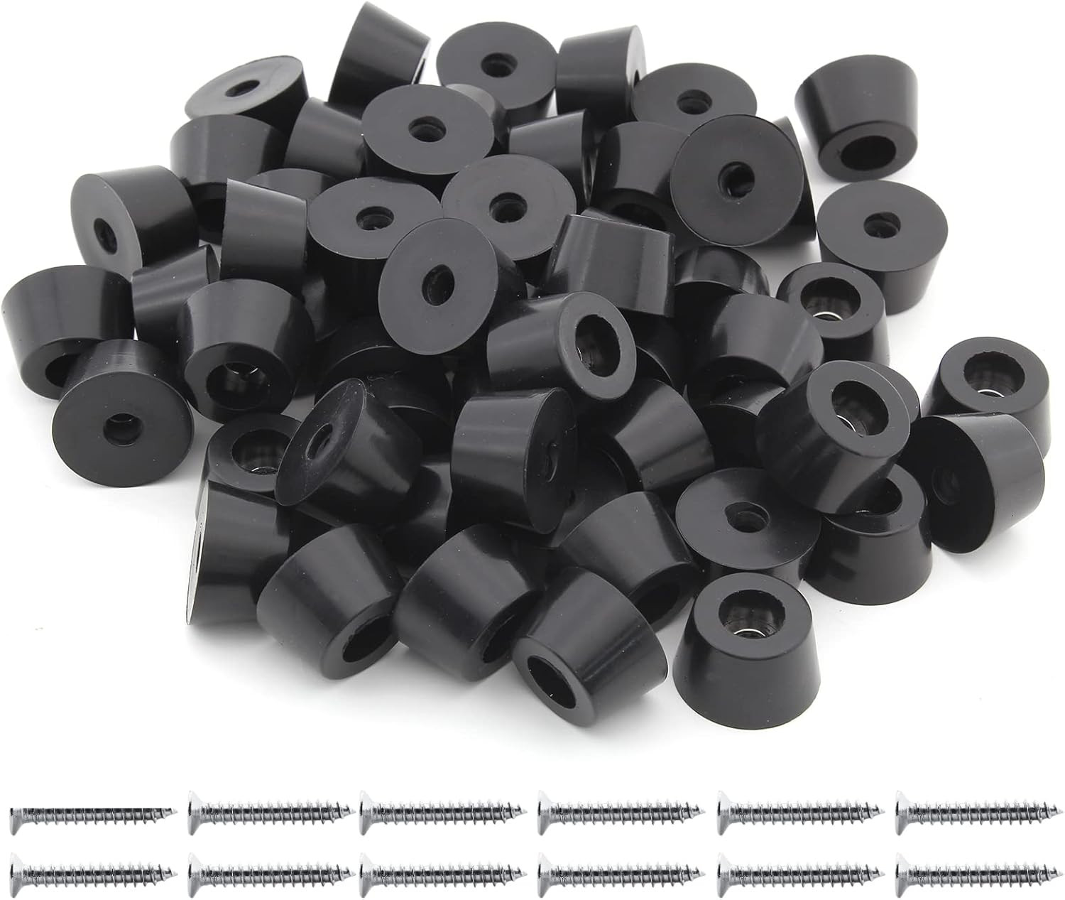 60 PCS 3/4 W x 7/16 H Black Round Rubber Feet Bumpers with Screws Non-Slip