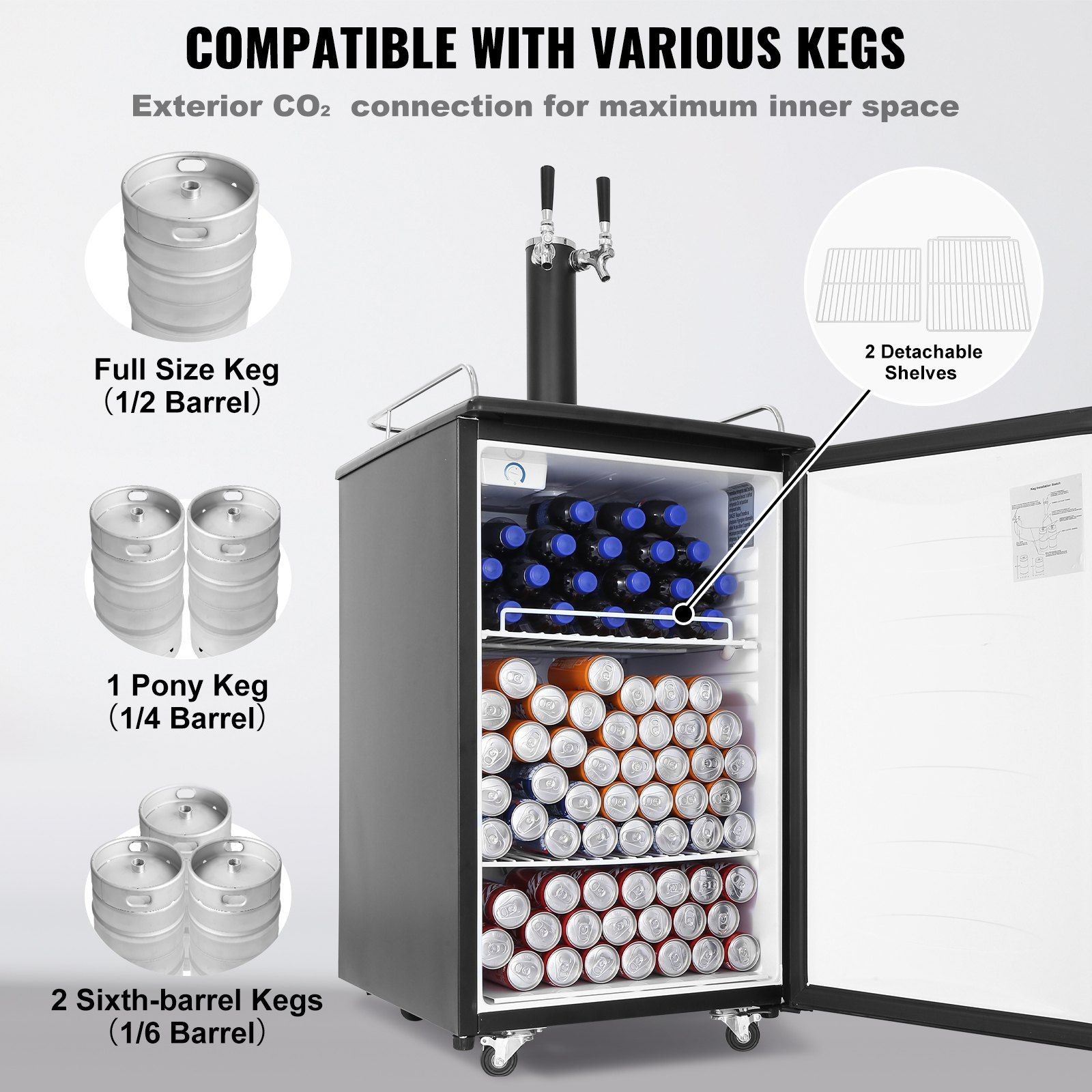 Integrated CO2 Beer Dispenser Dual Tap 32°F-50°F Operation