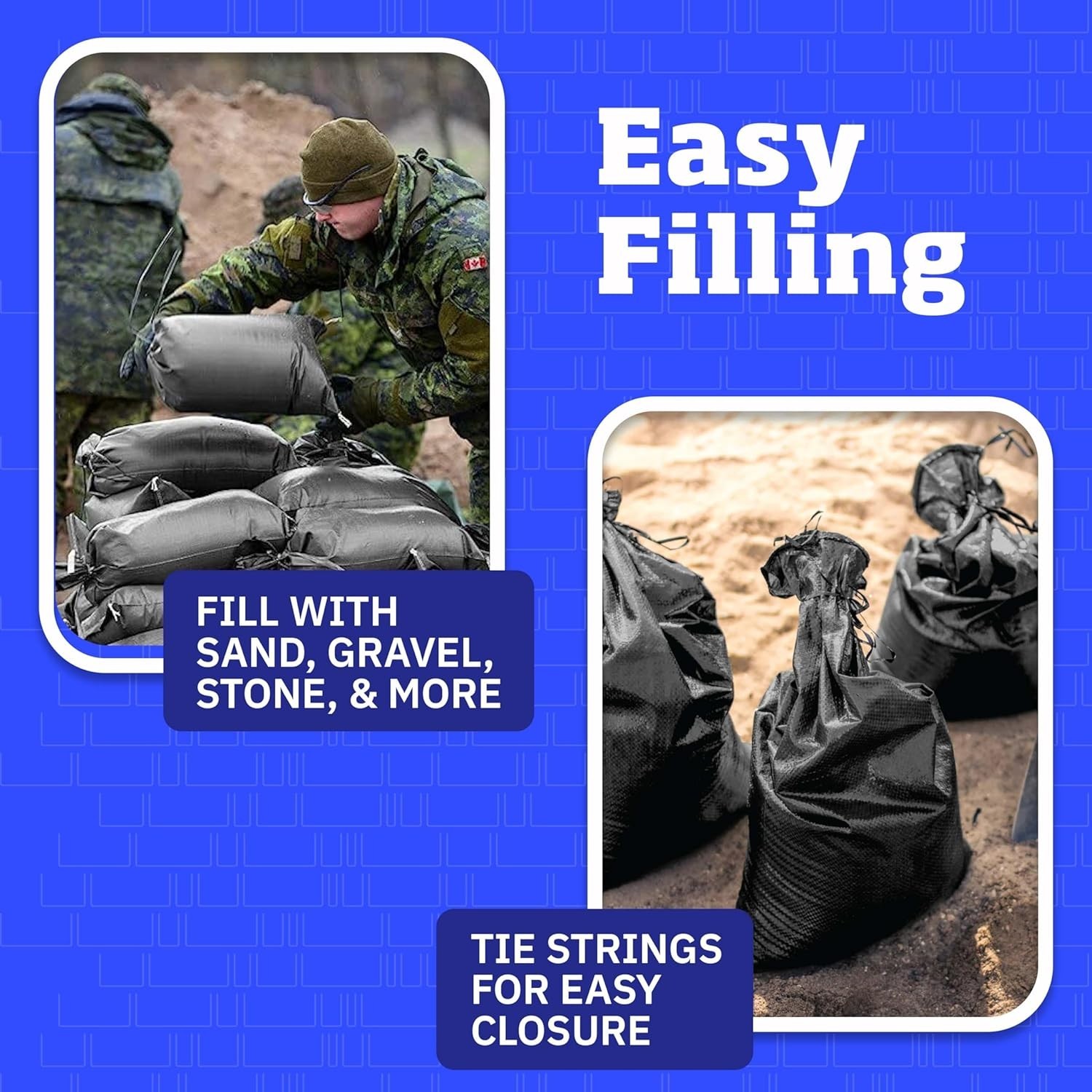 Heavy Duty Sand Bags with Tie Strings Empty Woven Polypropylene Sand-Bags for Fl
