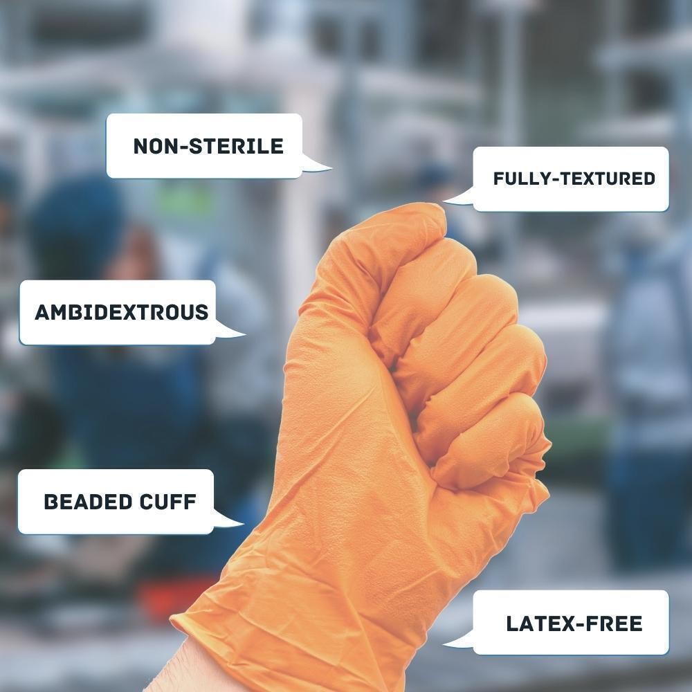 Orange Nitrile Disposable Medical Examination Gloves, 5 Mil, Latex & Powder Free