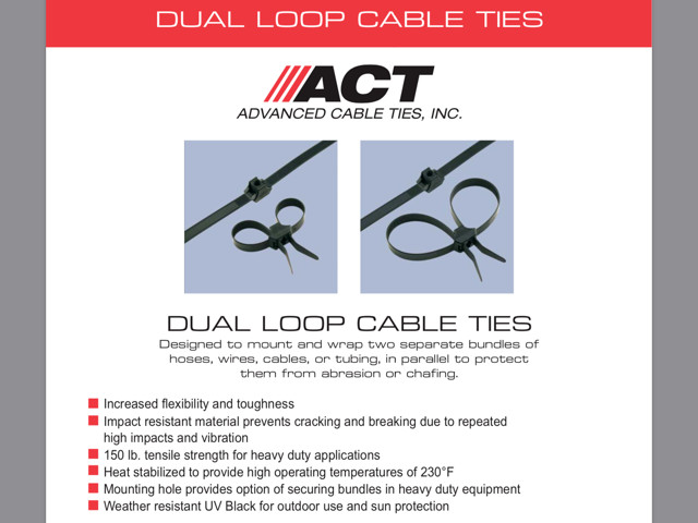 ACT Dual Loop Cable Ties, 13″, UV Black, 50/Pkg (AL-13-150-DL-IT-30-L) ACT