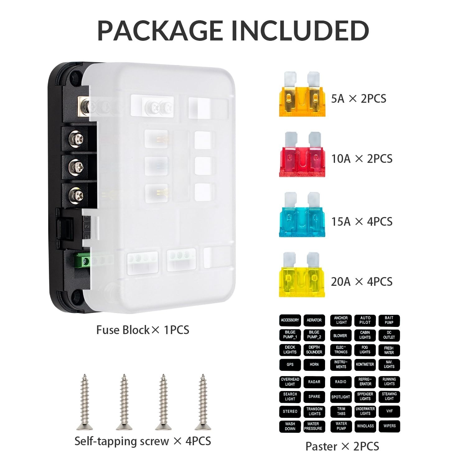 12V Fuse Block with Relay Kit, Automotive 6 Circuits Fuse Box With ACC Interface
