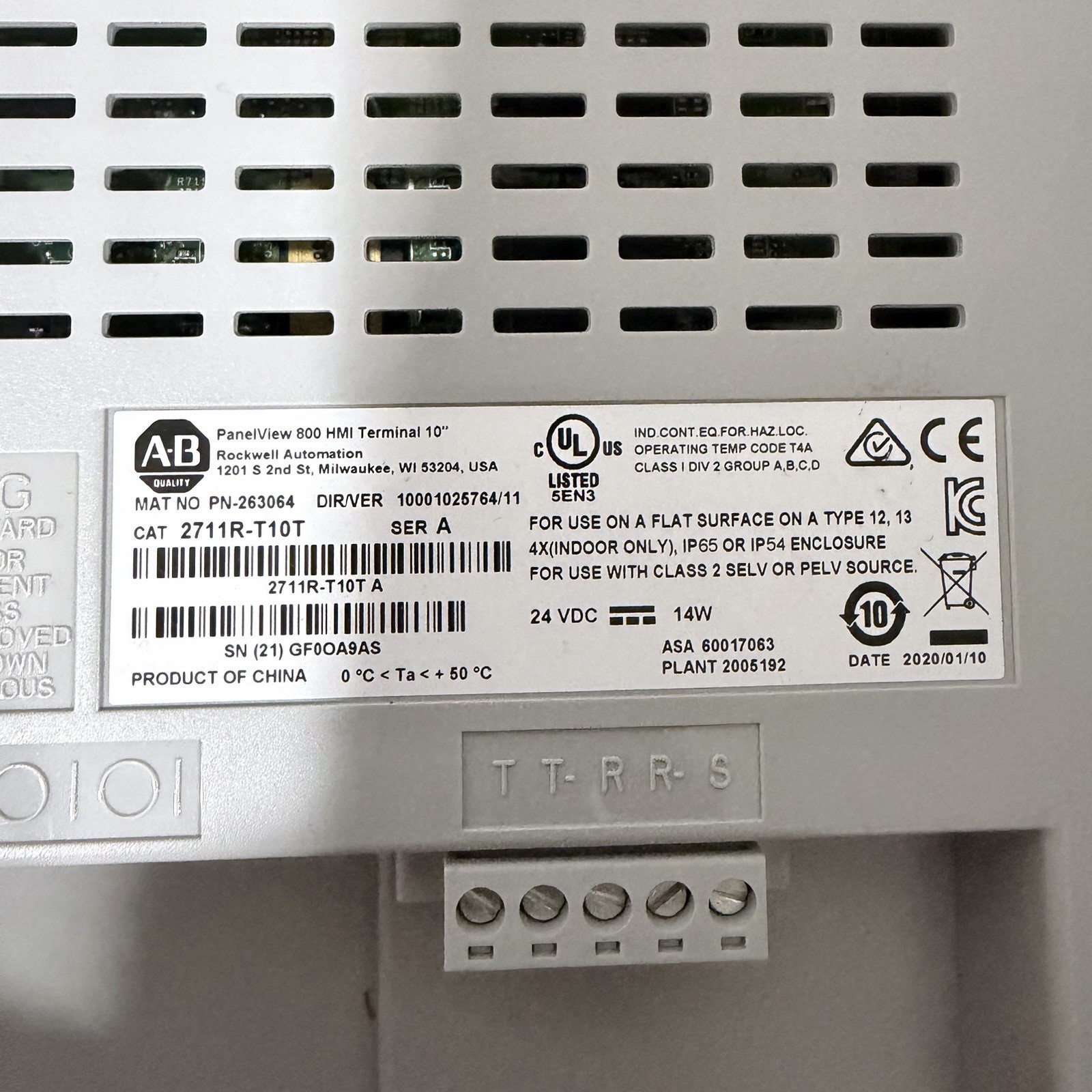 New Open Box Allen-Bradley 2711R-T10T PANELVIEW 800 10.4-INCH HMI TERMINAL