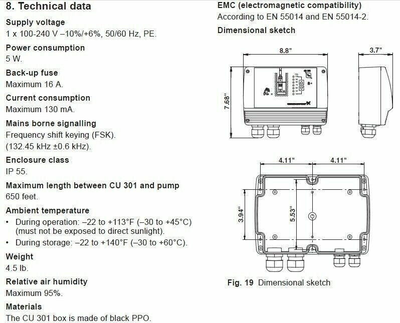 CONTROL UNIT for SQE pumps GRUNDFOS CU301 96436753 V07 (version 7) 2…5Bar IP55